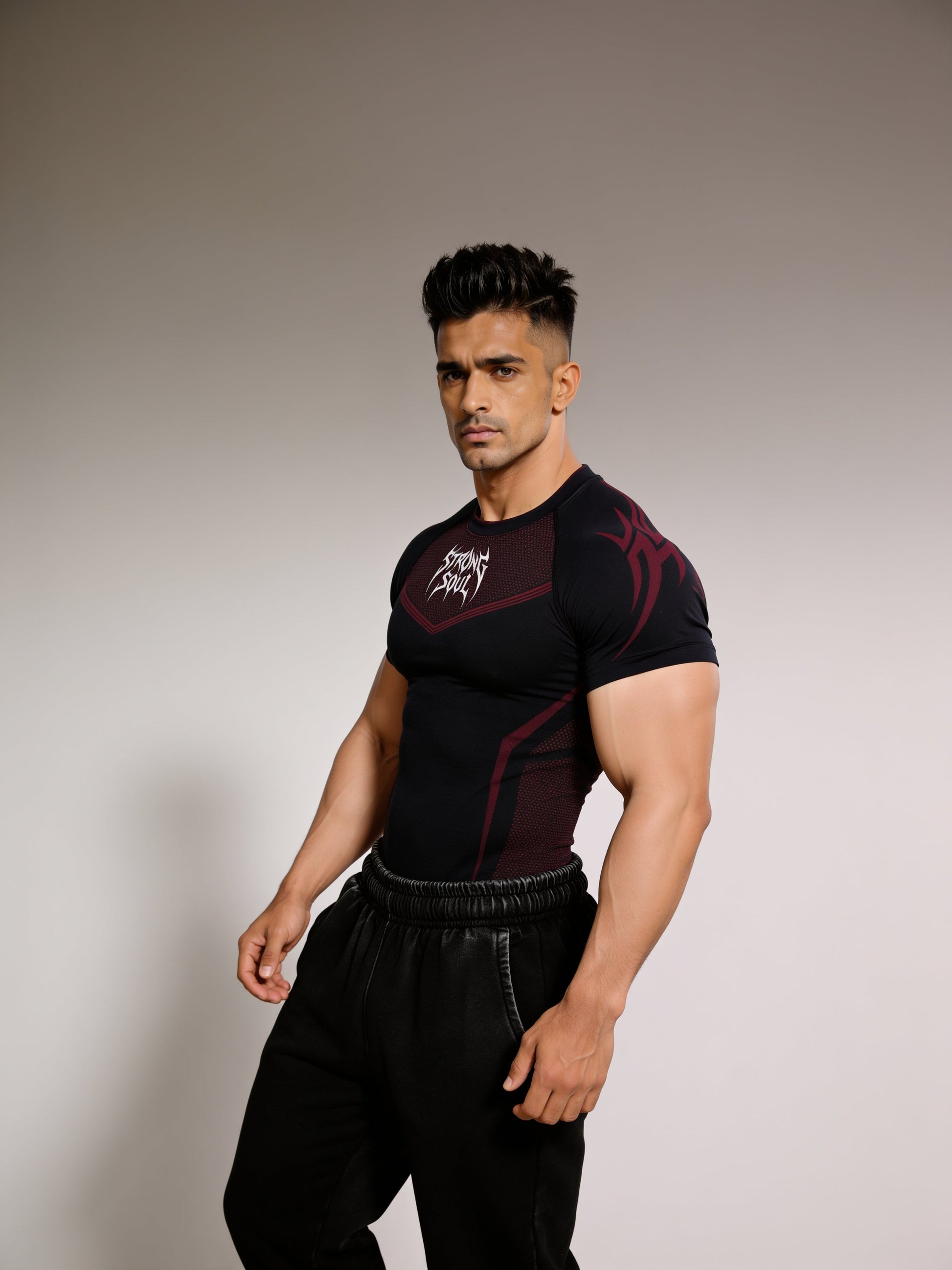 Black Red Warrior - Cotton Lycra Compression Strong Soul