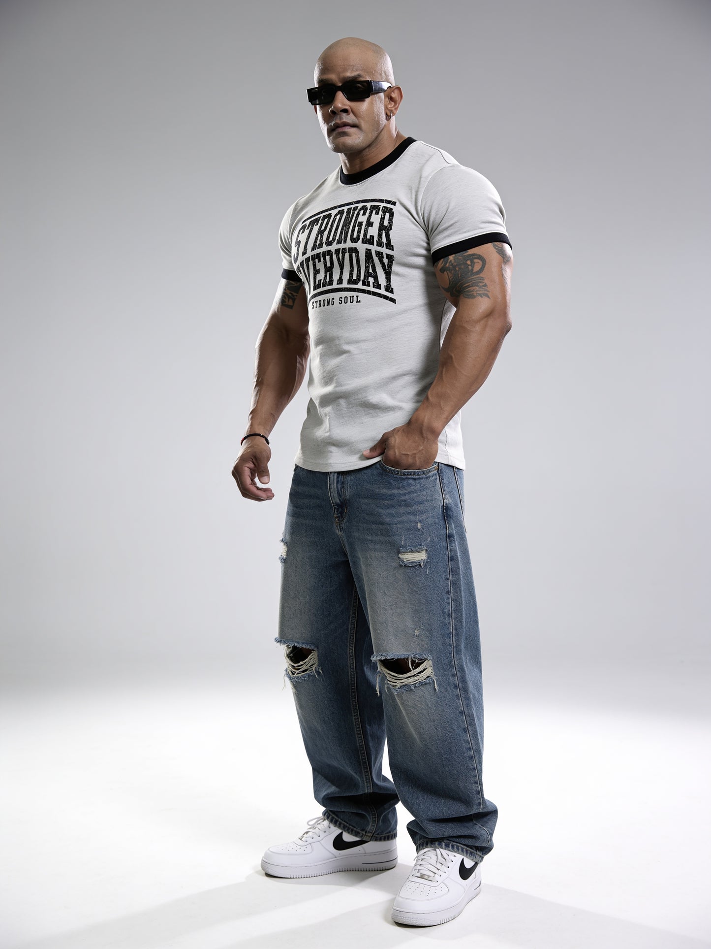 Light Grey Black - Stronger Everyday - Ringer T-Shirt