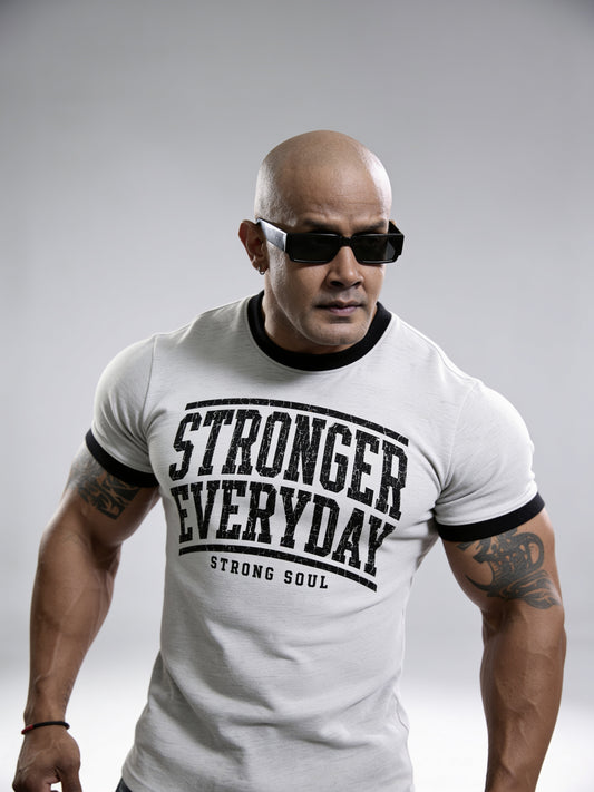 Light Grey Black - Stronger Everyday - Ringer T-Shirt