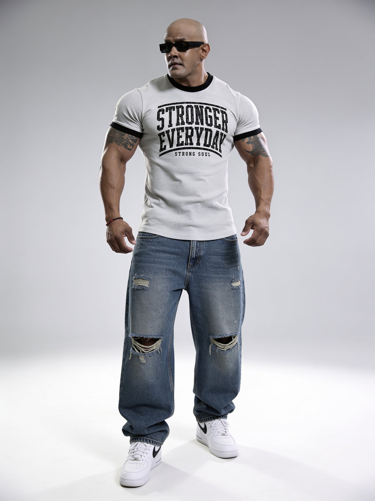 Light Grey Black - Stronger Everyday - Ringer T-Shirt