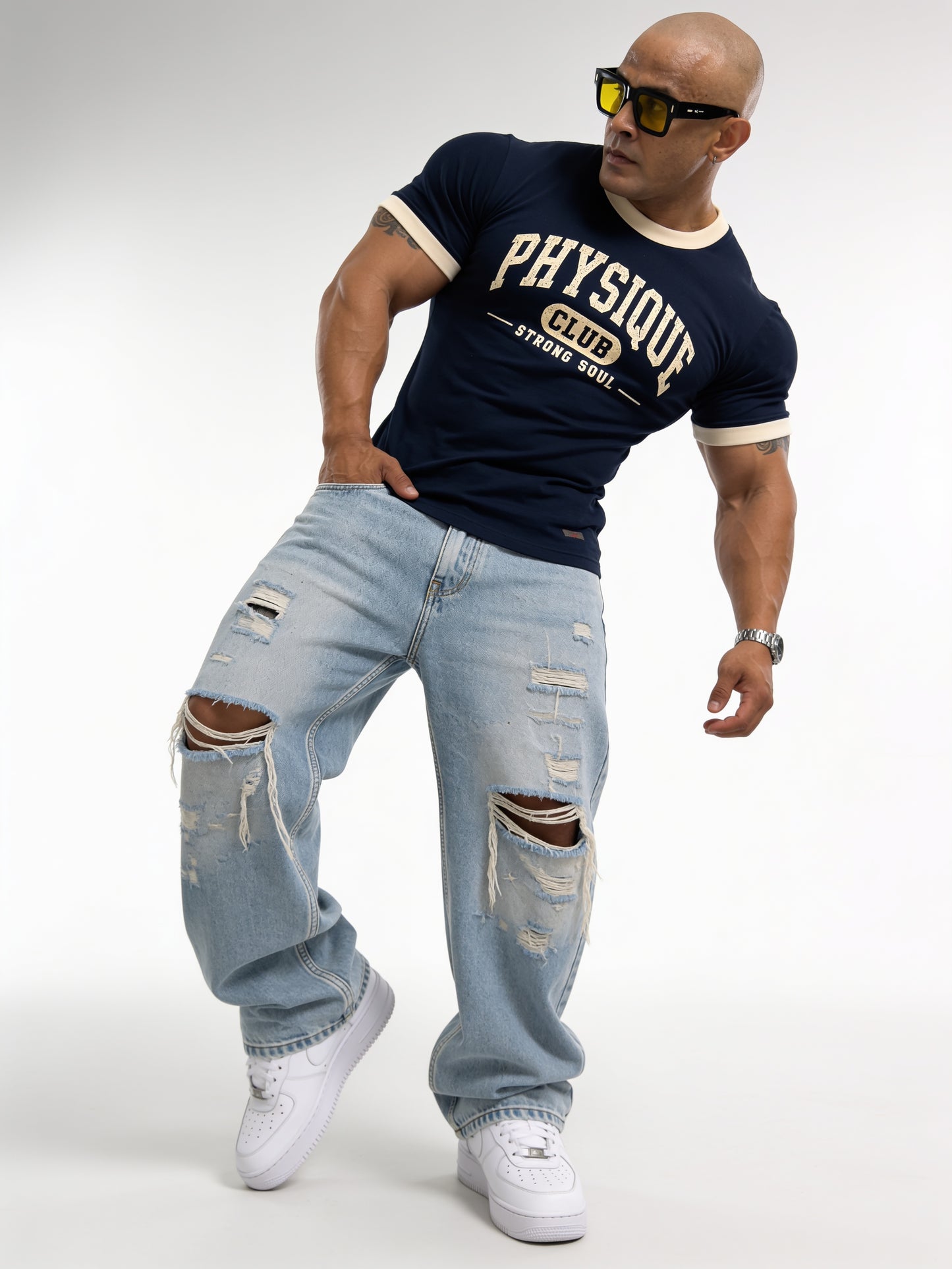 Royal Blue Cream - Physique Club - Ringer T-Shirt