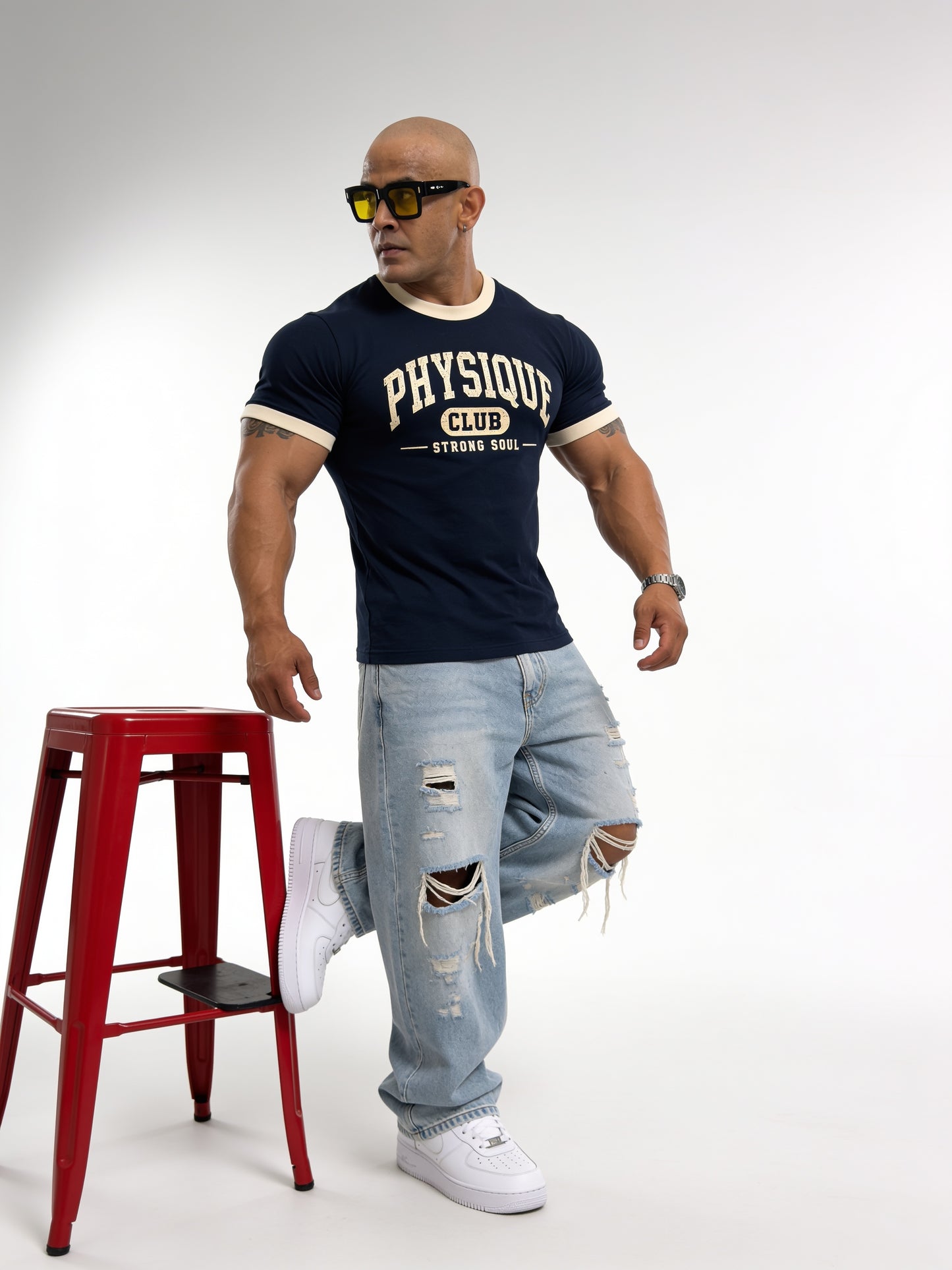 Royal Blue Cream - Physique Club - Ringer T-Shirt
