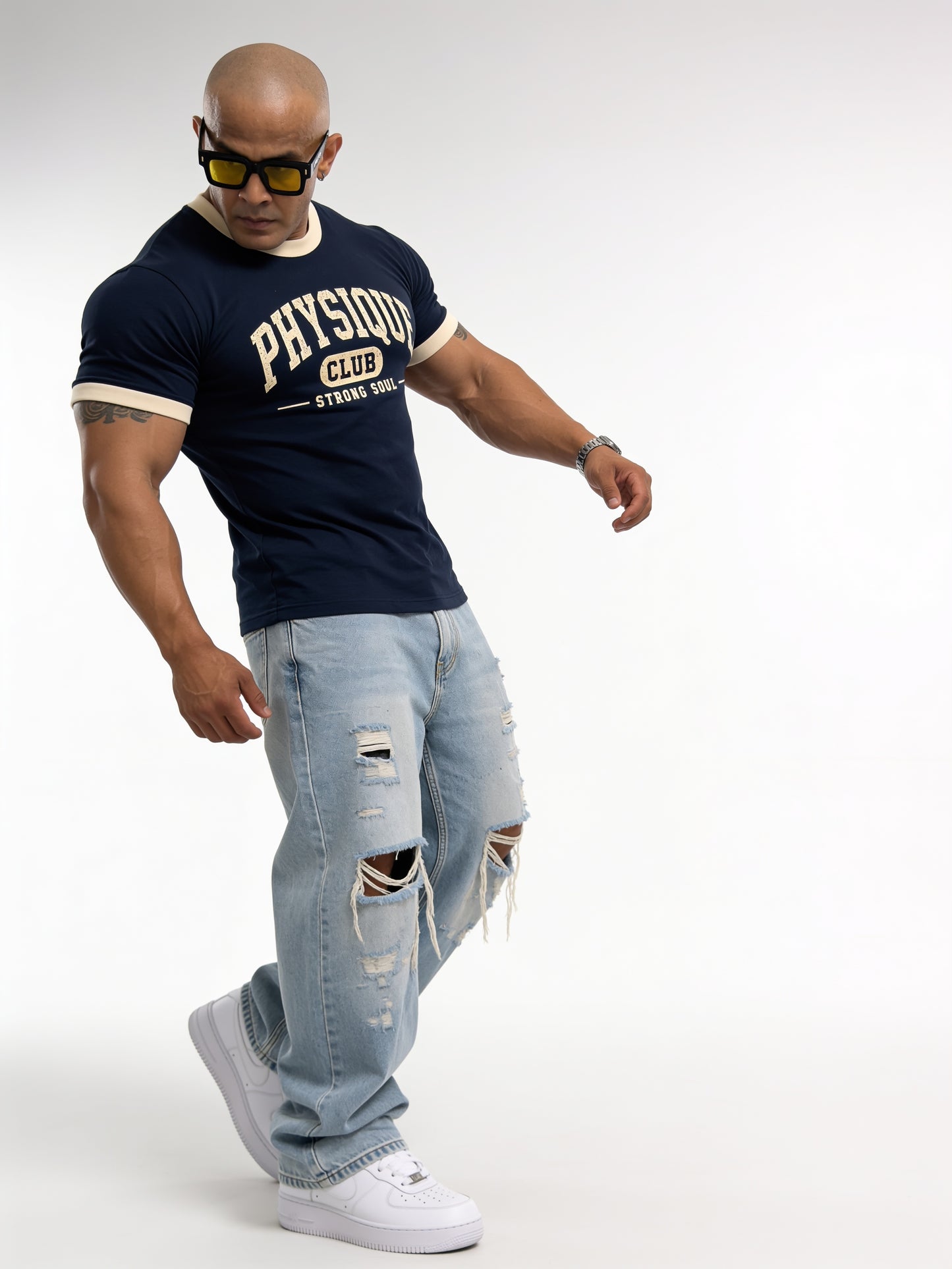 Royal Blue Cream - Physique Club - Ringer T-Shirt