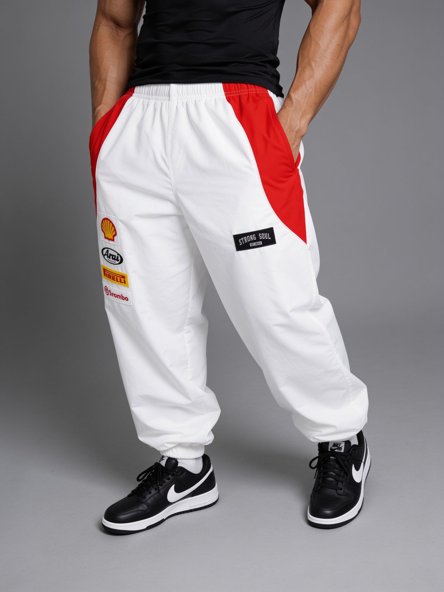 P111 - White - Racing Track Pants