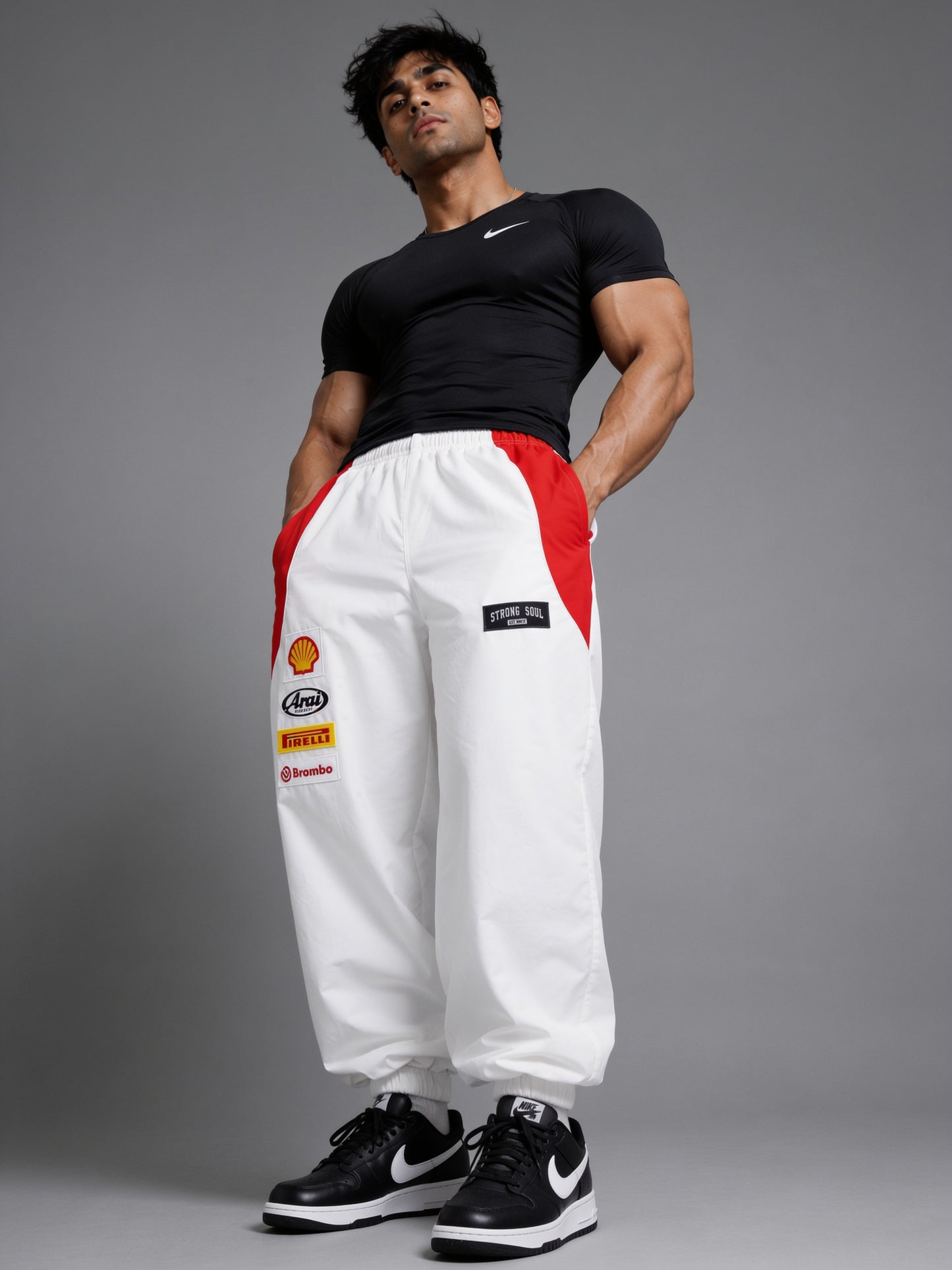 P111 - White - Racing Track Pants