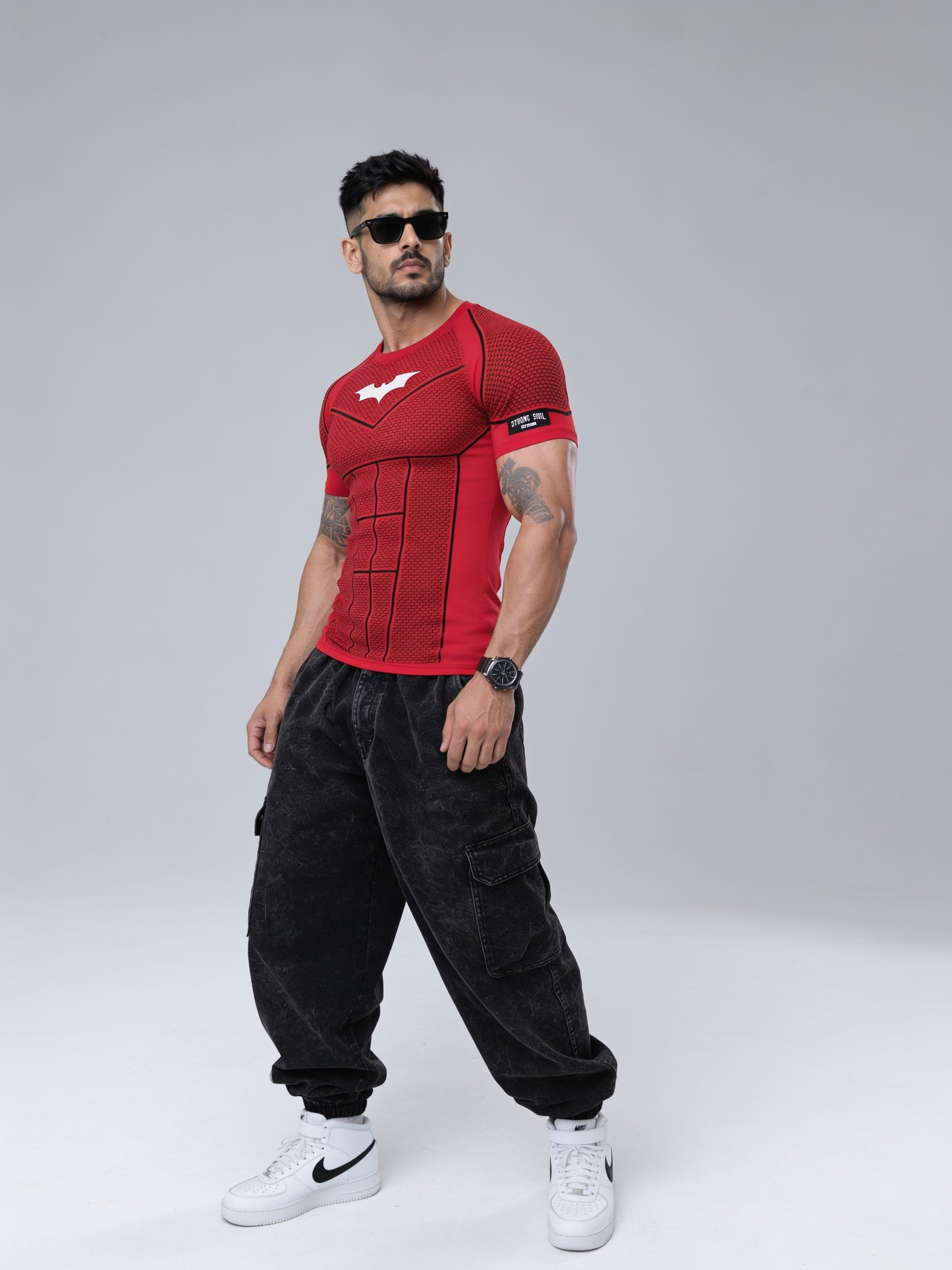 Red - Bat Abs - Cotton Lycra Compression