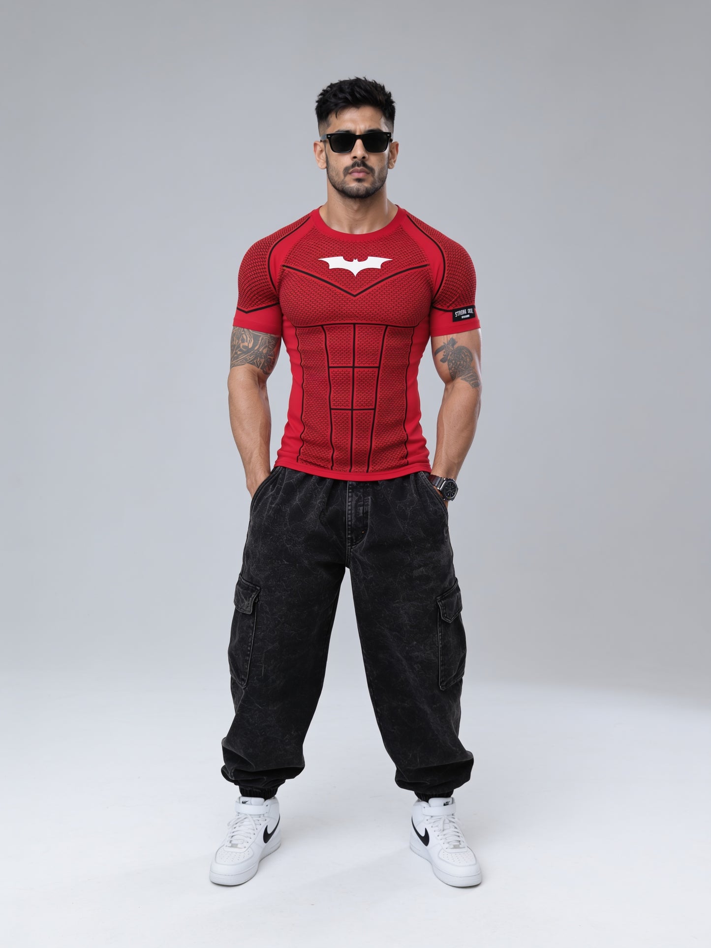 Red - Bat Abs - Cotton Lycra Compression