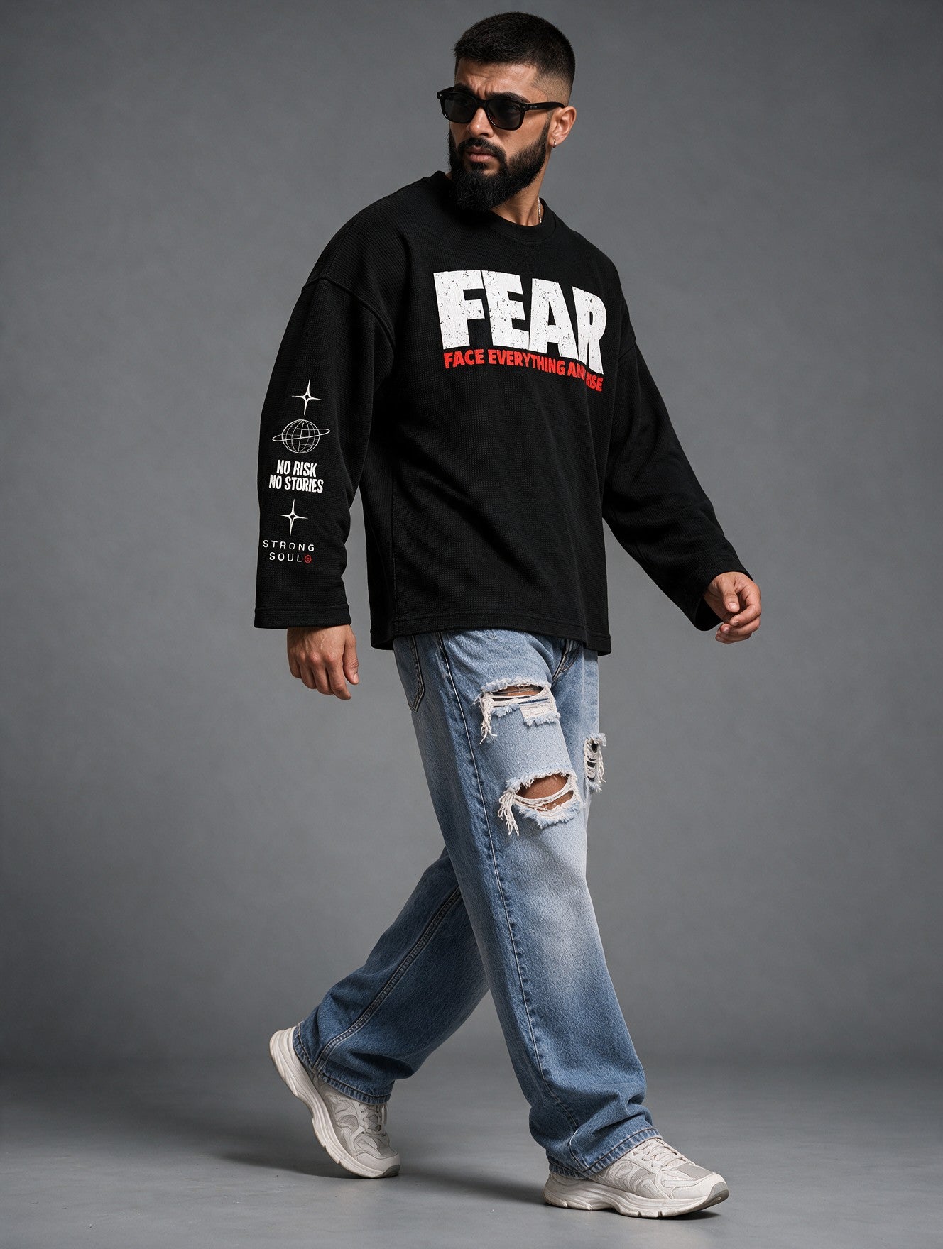 Black - Fear - Waffle Long Sleeve