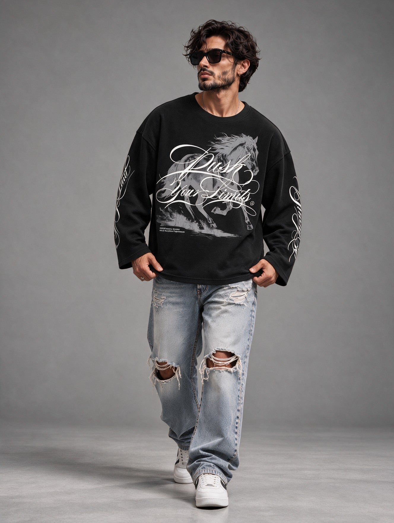 Black - Push Your Limits - Waffle Long Sleeve