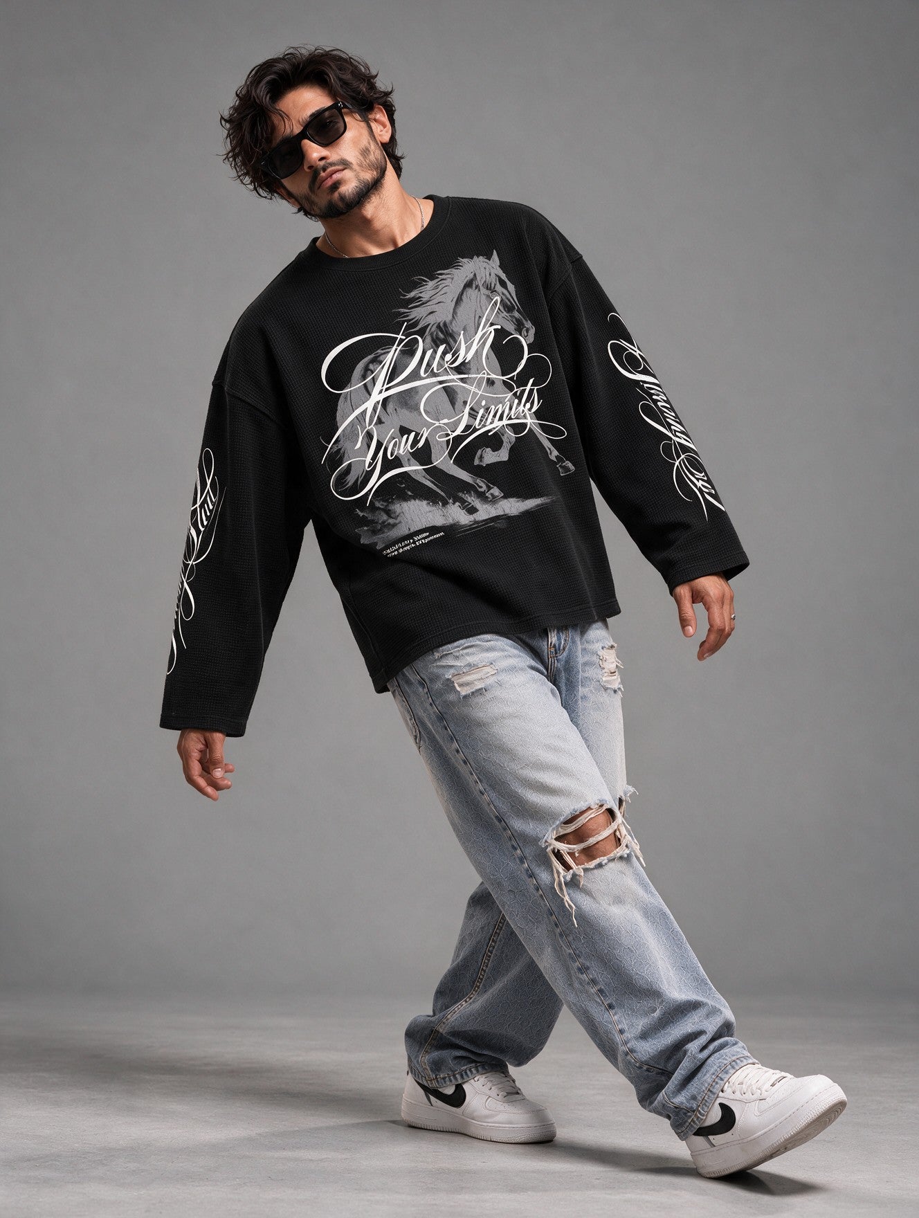 Black - Push Your Limits - Waffle Long Sleeve