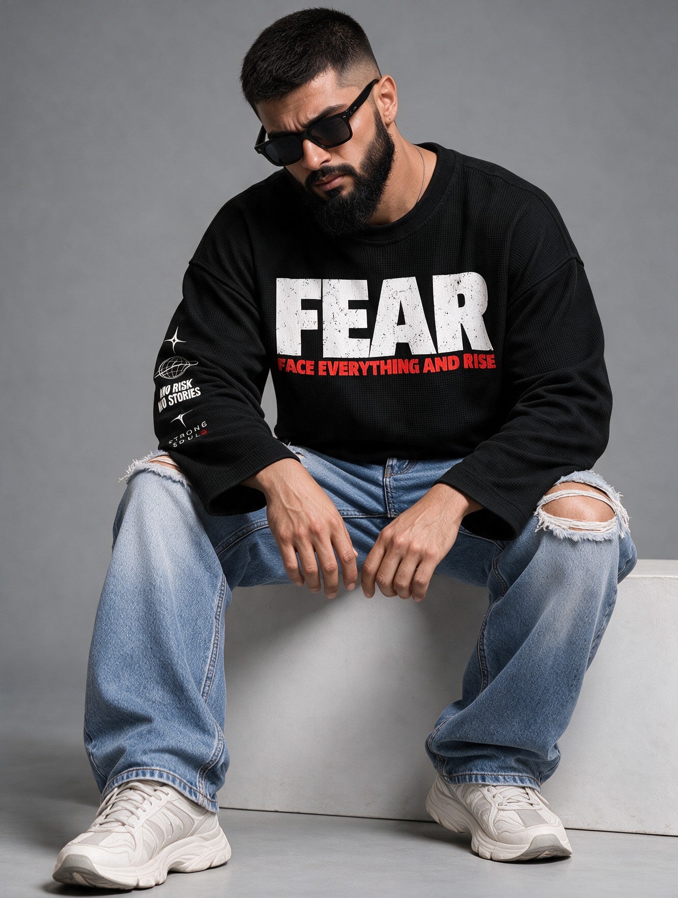 Black - Fear - Waffle Long Sleeve