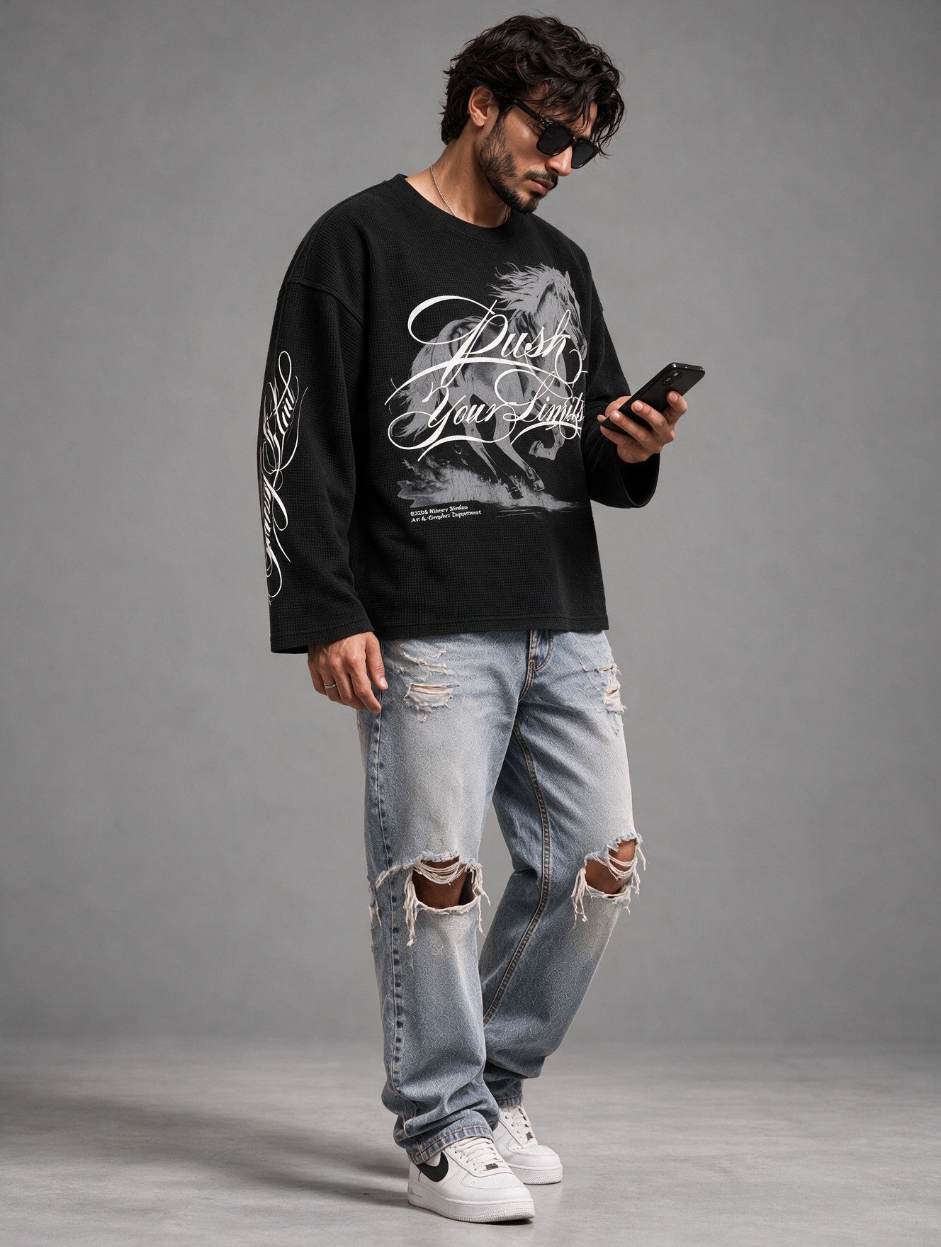 Black - Push Your Limits - Waffle Long Sleeve