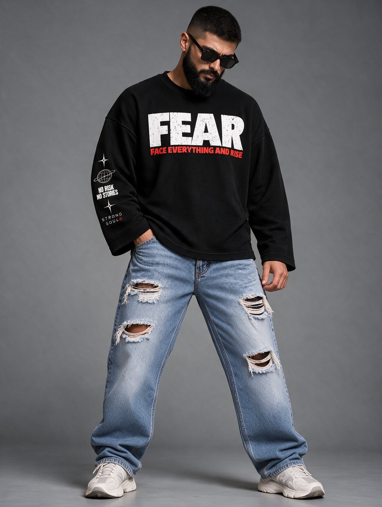 Black - Fear - Waffle Long Sleeve