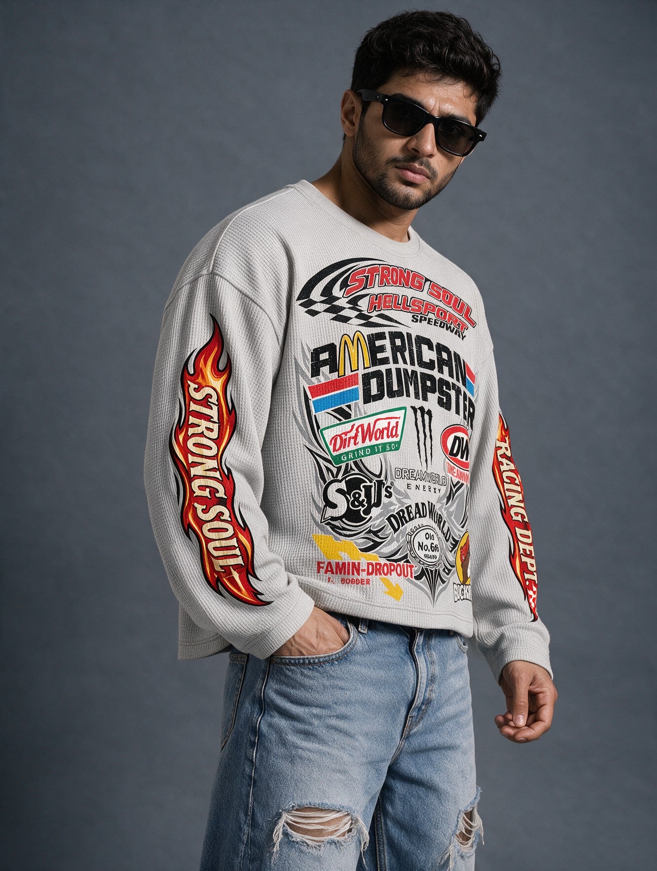 Light Grey - Hellsport Speedway - Waffle Long Sleeve