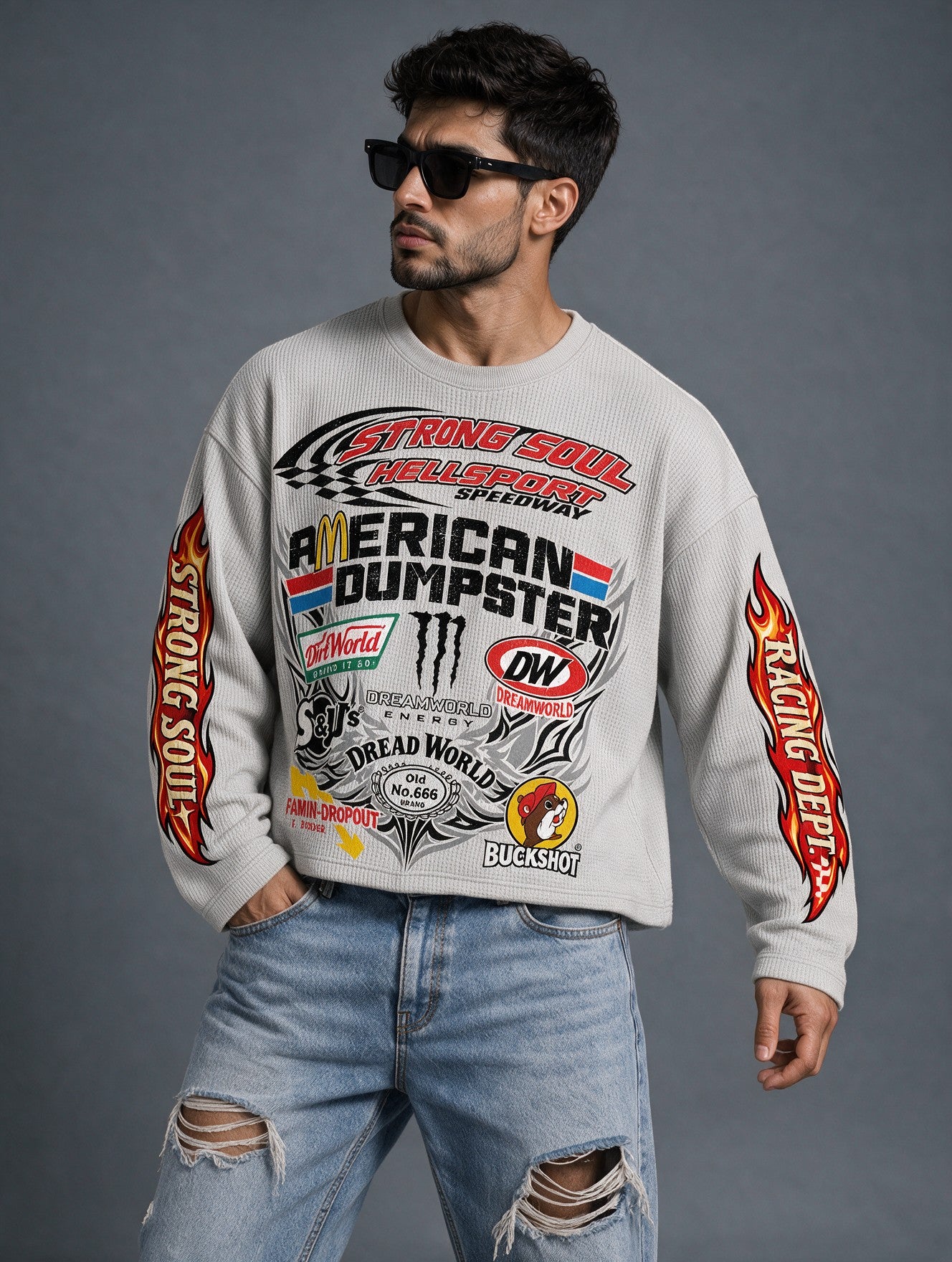 Light Grey - Hellsport Speedway - Waffle Long Sleeve