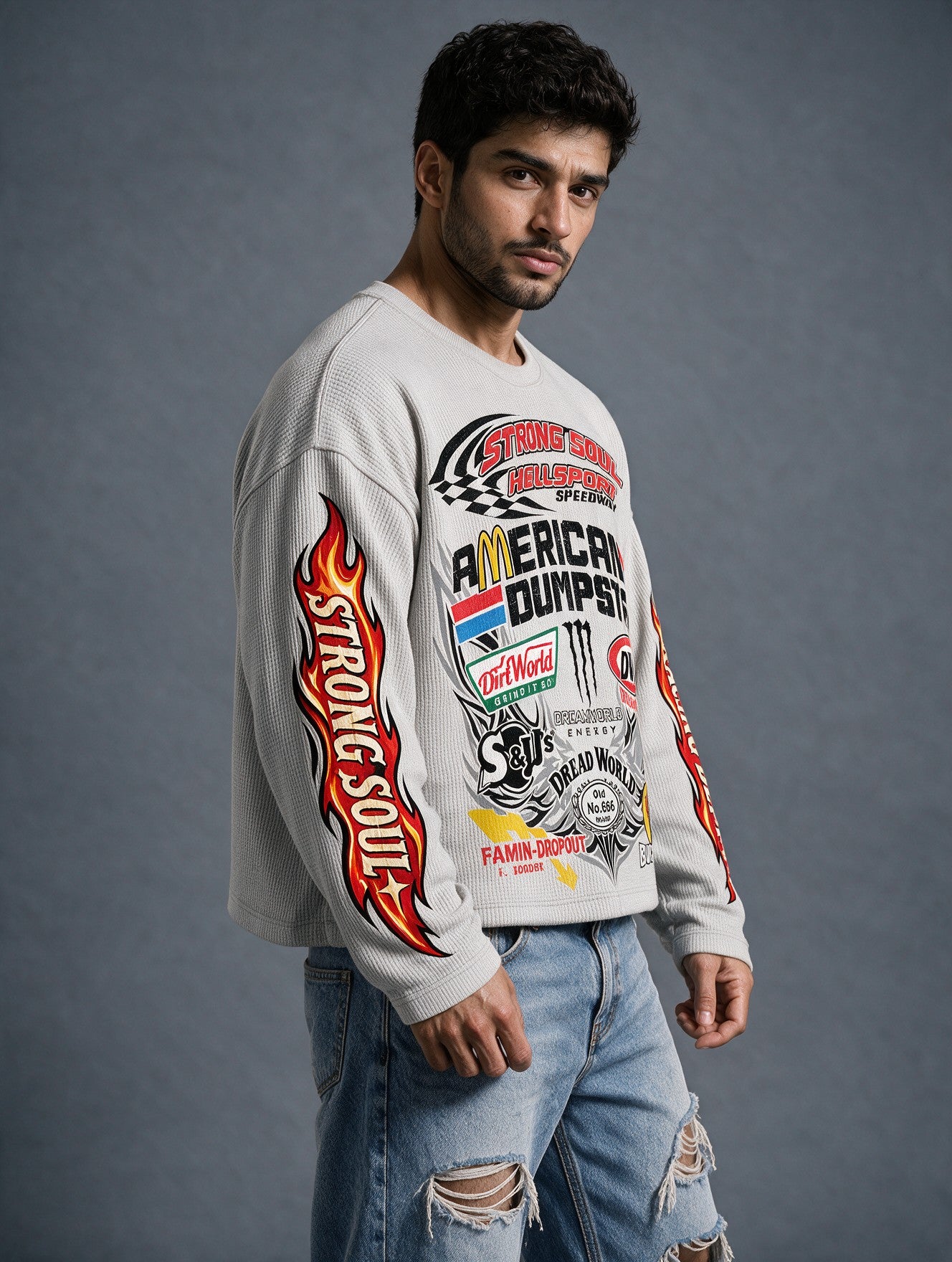 Light Grey - Hellsport Speedway - Waffle Long Sleeve