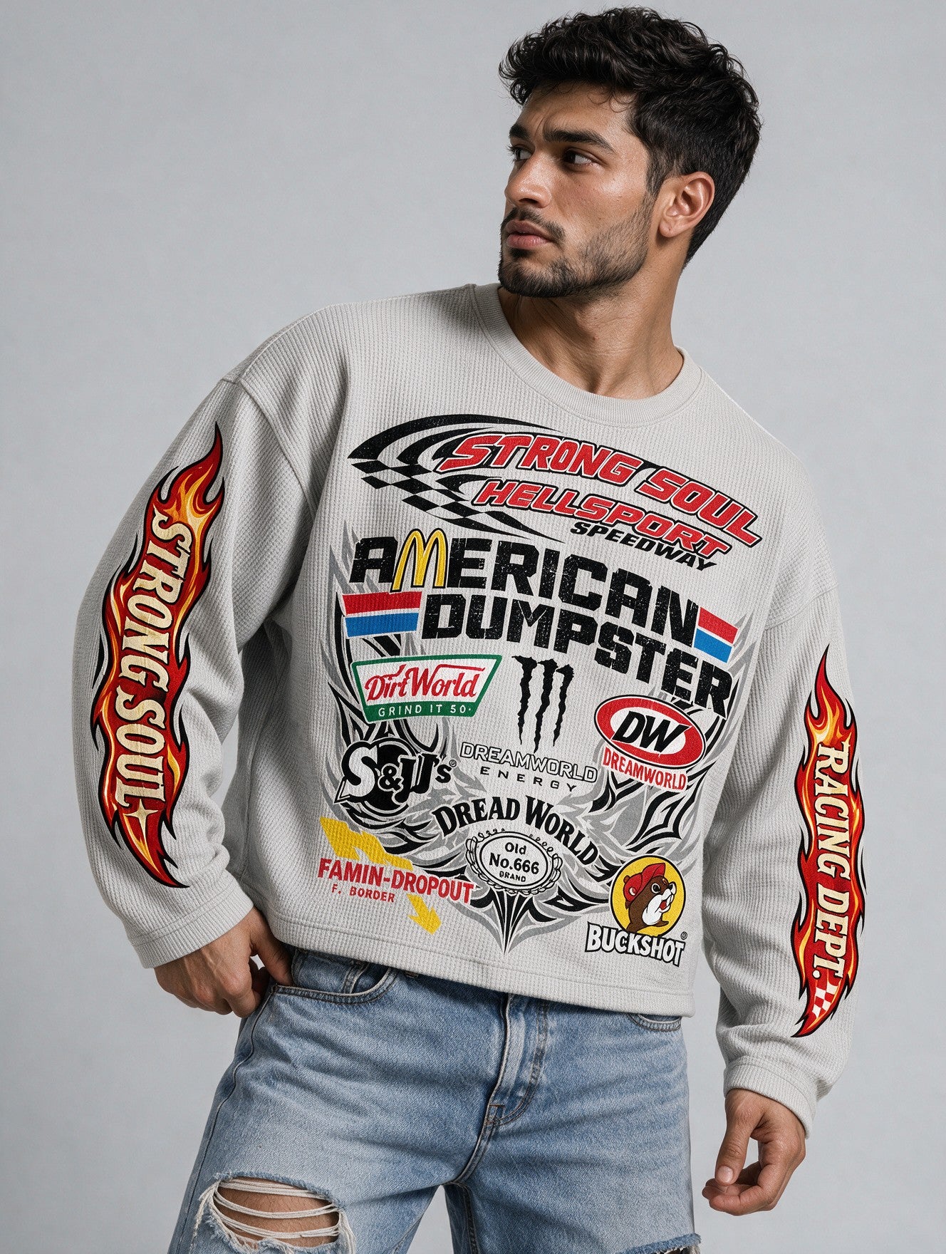 Light Grey - Hellsport Speedway - Waffle Long Sleeve