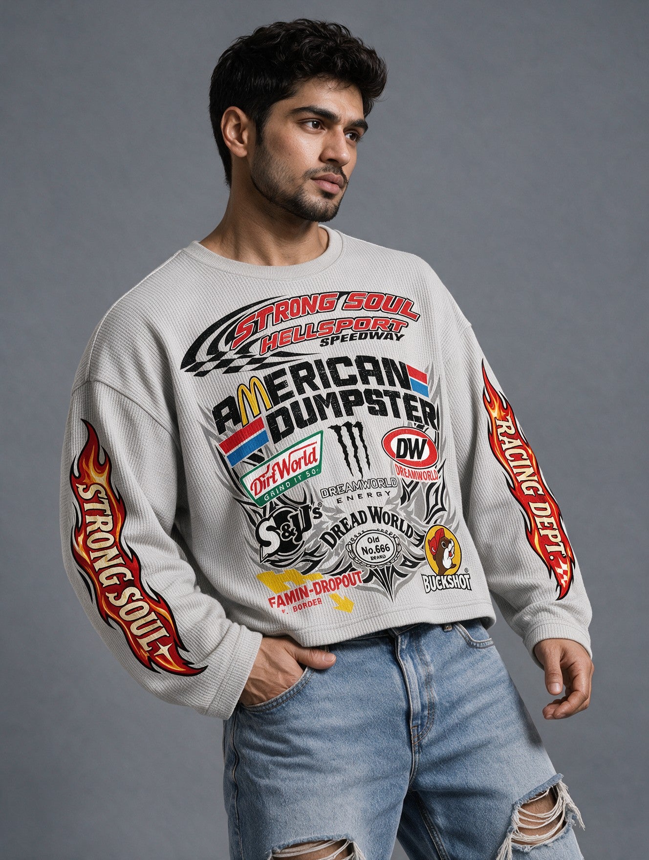 Light Grey - Hellsport Speedway - Waffle Long Sleeve