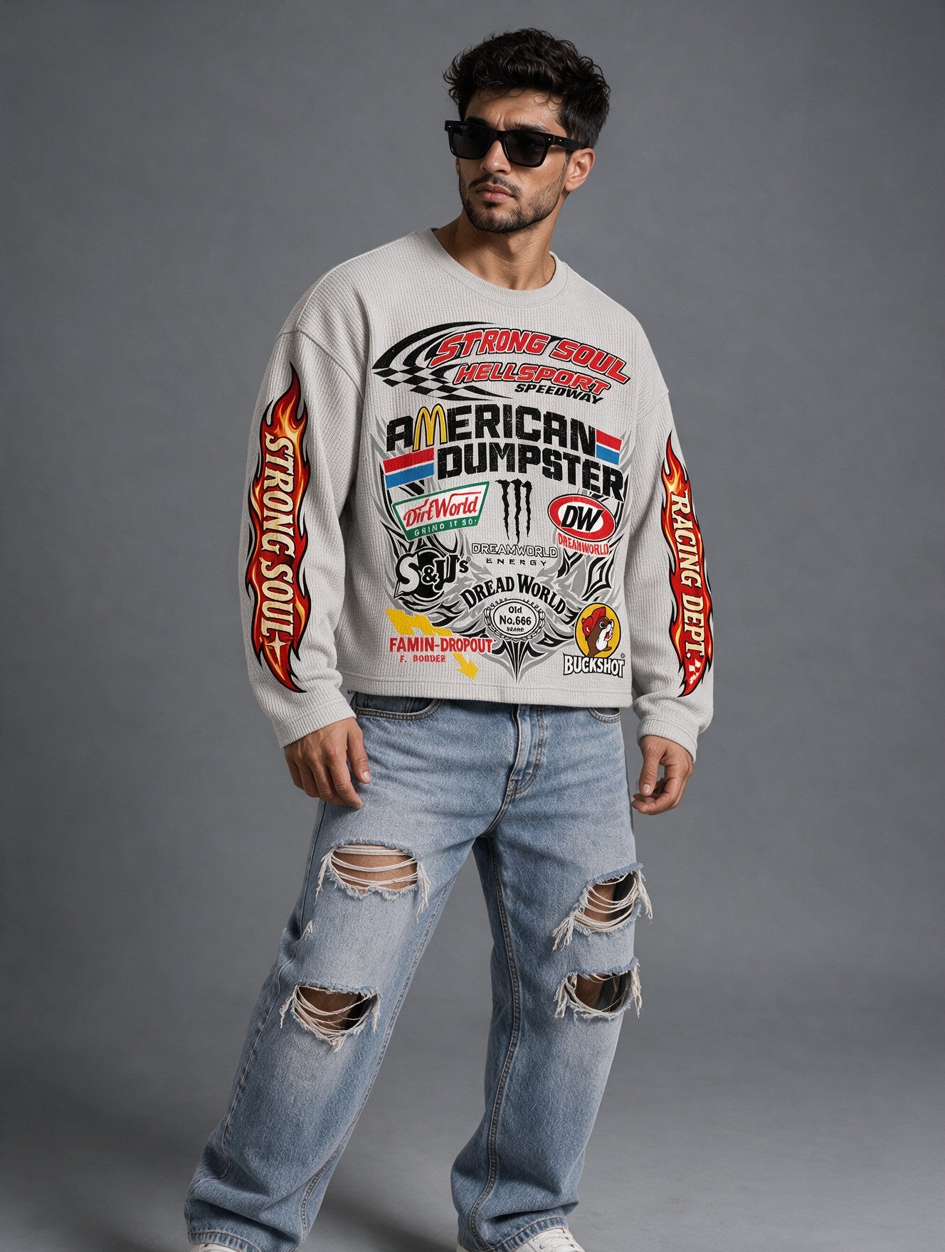 Light Grey - Hellsport Speedway - Waffle Long Sleeve