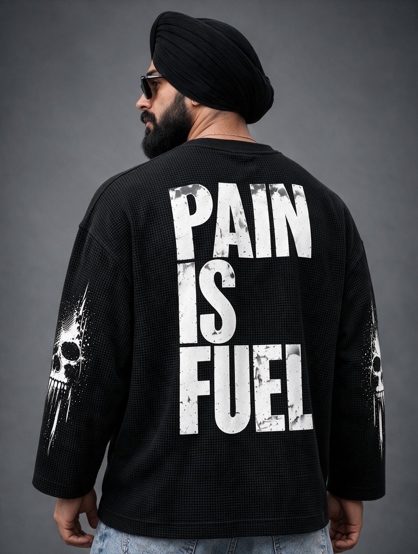 Black - Pain Is Fuel - Waffle Long Sleeve
