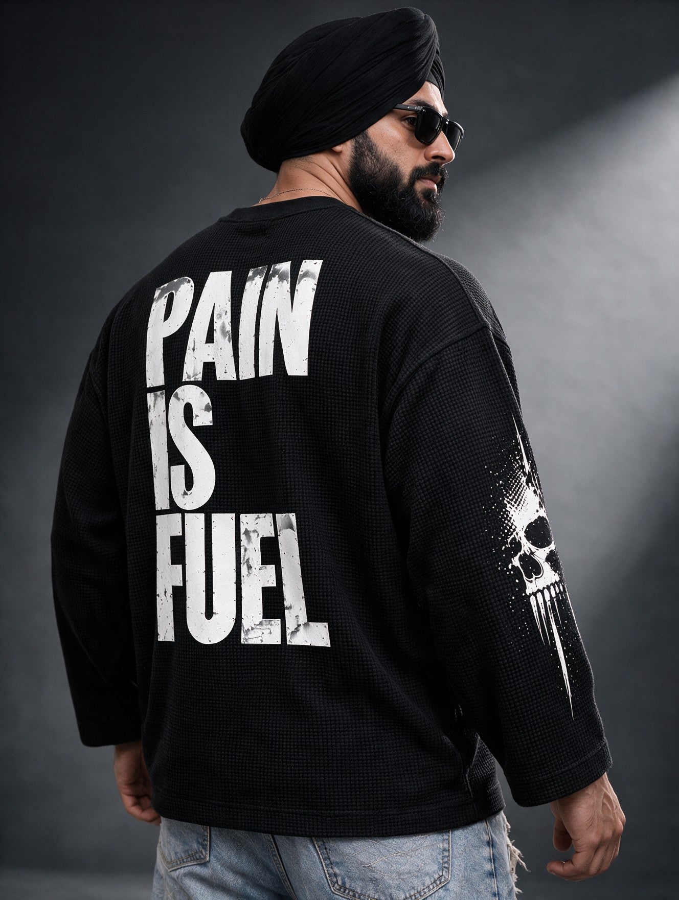 Black - Pain Is Fuel - Waffle Long Sleeve