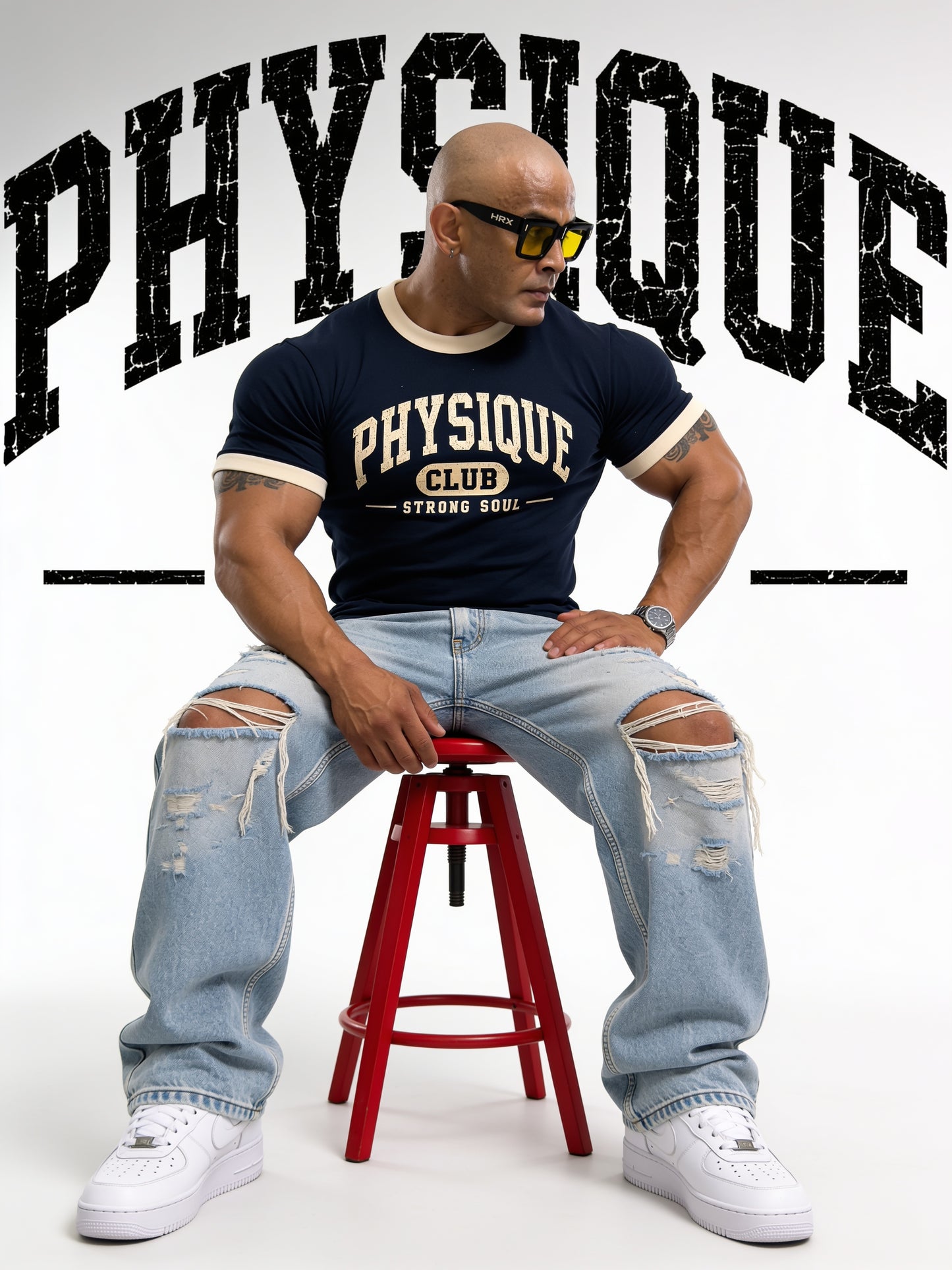 Royal Blue Cream - Physique Club - Ringer T-Shirt