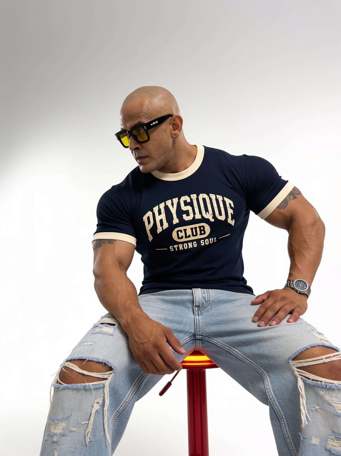 Royal Blue Cream - Physique Club - Ringer T-Shirt