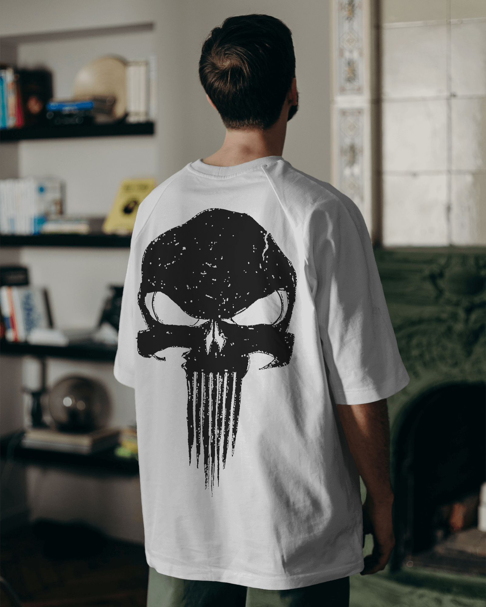 Long Skull Punisher 2.0 White - Gym Oversized T Shirt Strong Soul Shirts & Tops