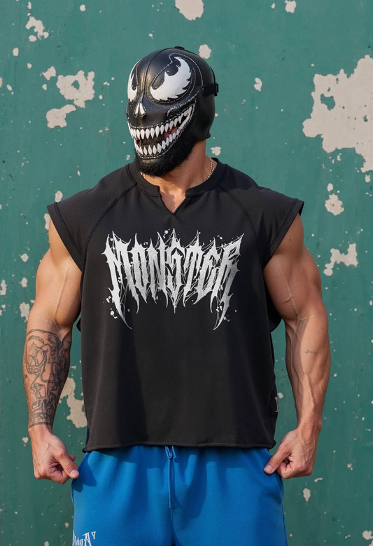 Black - T107 - Monster - Gym Vintage Cut Offs