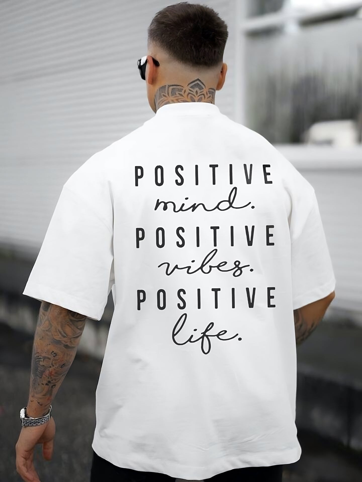 Positive Mind Vibes Life - White - Gym Oversized T Shirt Strong Soul Shirts & Tops