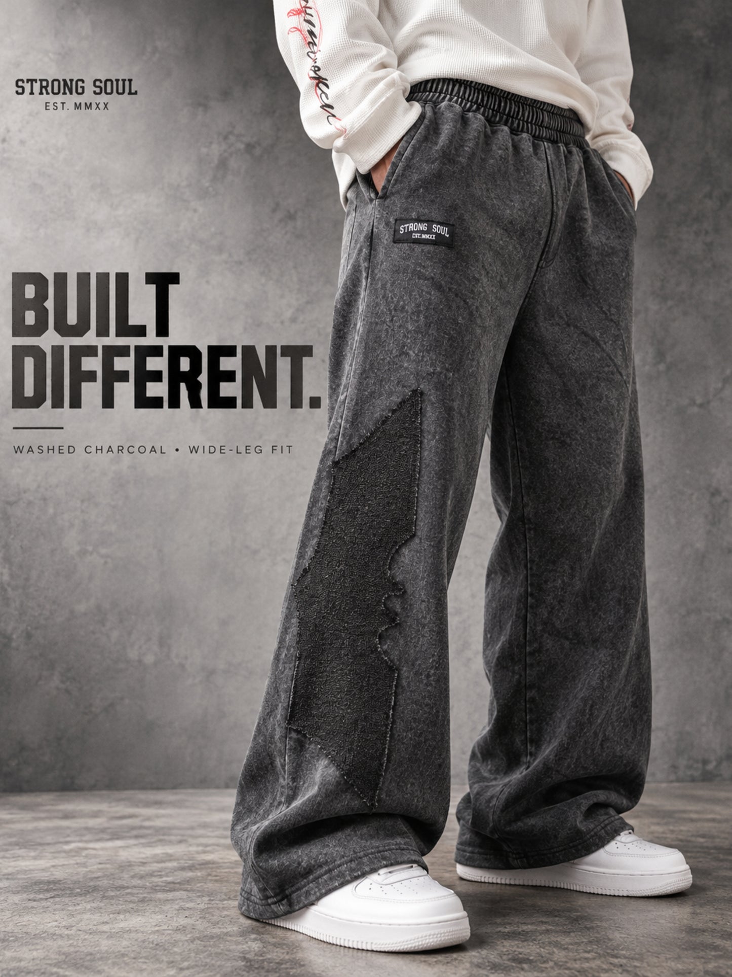 Acid Wash Black - Bad Night - Oversized Flat Pants 400 GSM