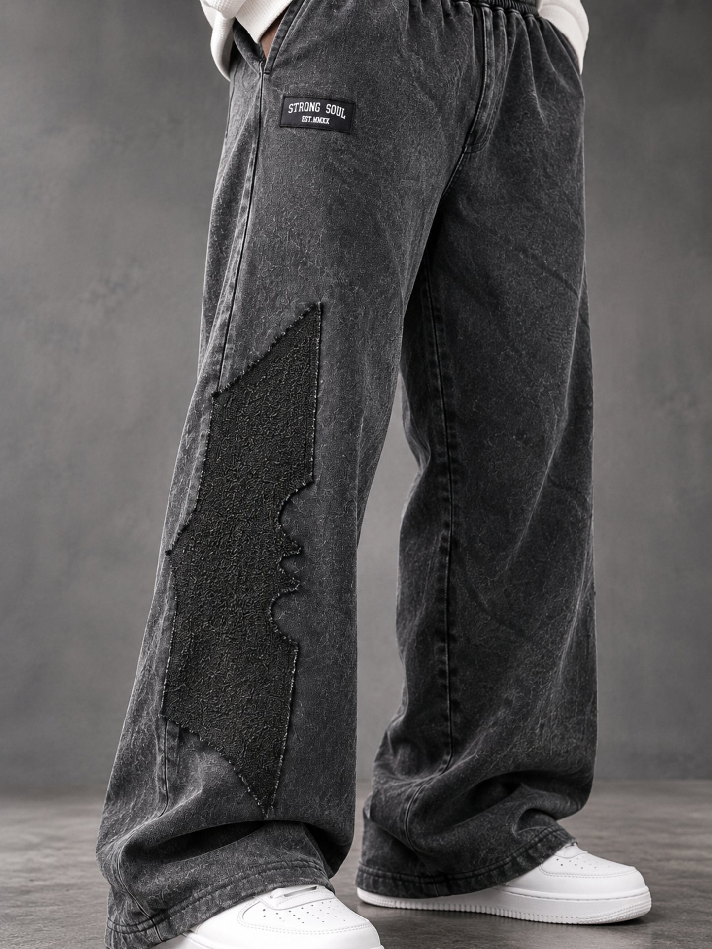 Acid Wash Black - Bad Night - Oversized Flat Pants 400 GSM