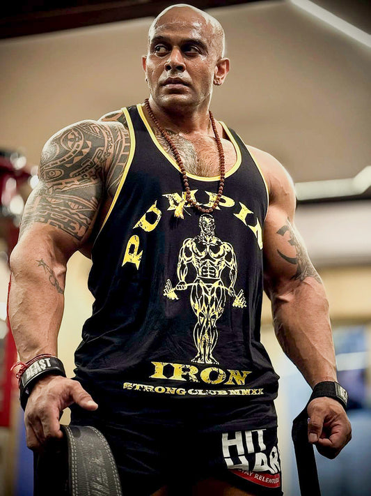 Black Yellow - T109 - Pumping Iron - Gym Tank Top