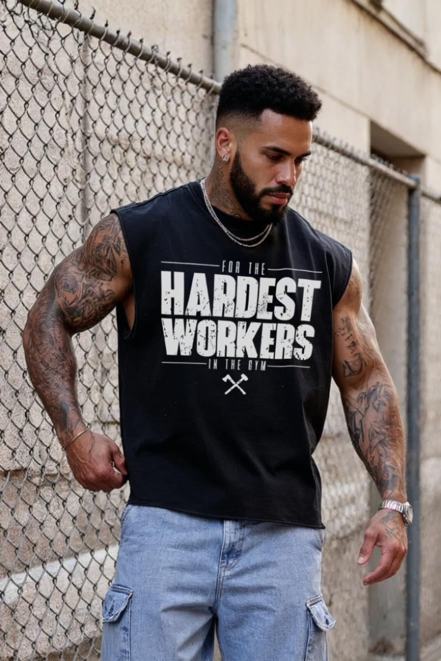 Fitness Wear Cropped Tank Top Gym Black T104 Hardest Worker Crop