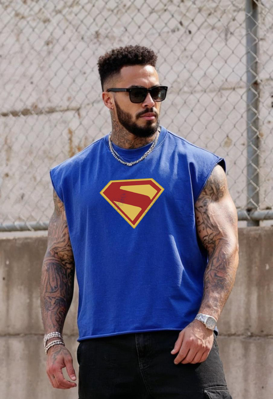 Royal Blue - T104 - Super Man - Crop Cut-Offs