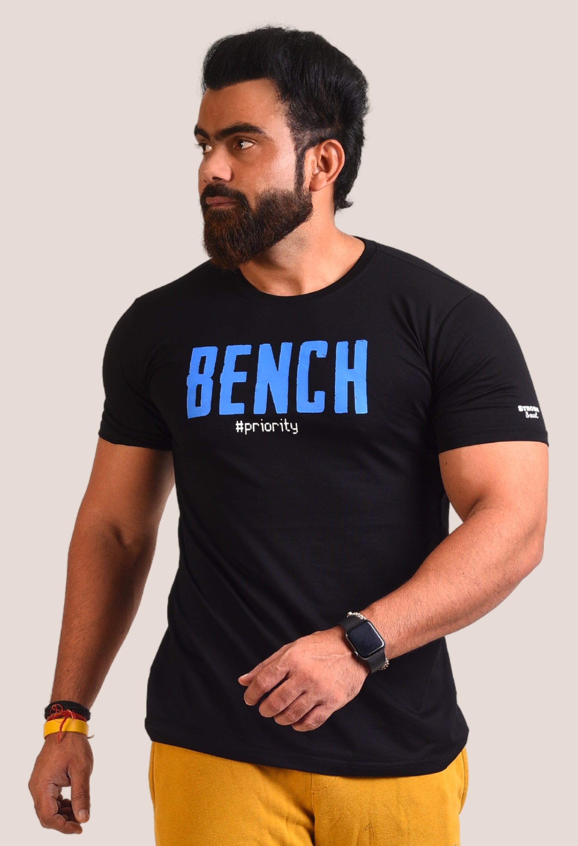Gym T Shirt - Bench Priority - Men T-Shirt with premium cotton Lycra. The Sports T Shirt by Strong Soul
