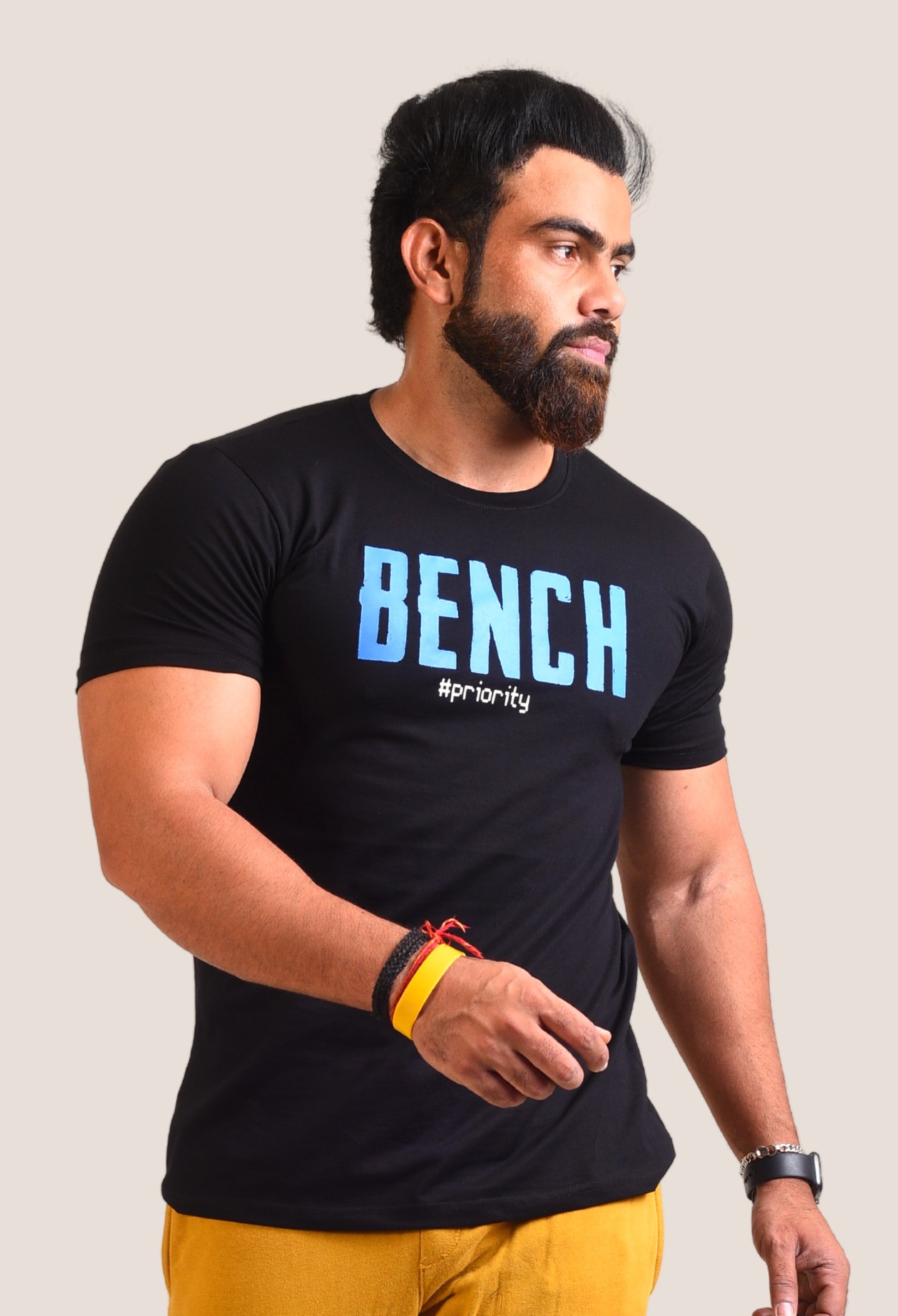Gym T Shirt - Bench Priority - Men T-Shirt with premium cotton Lycra. The Sports T Shirt by Strong Soul