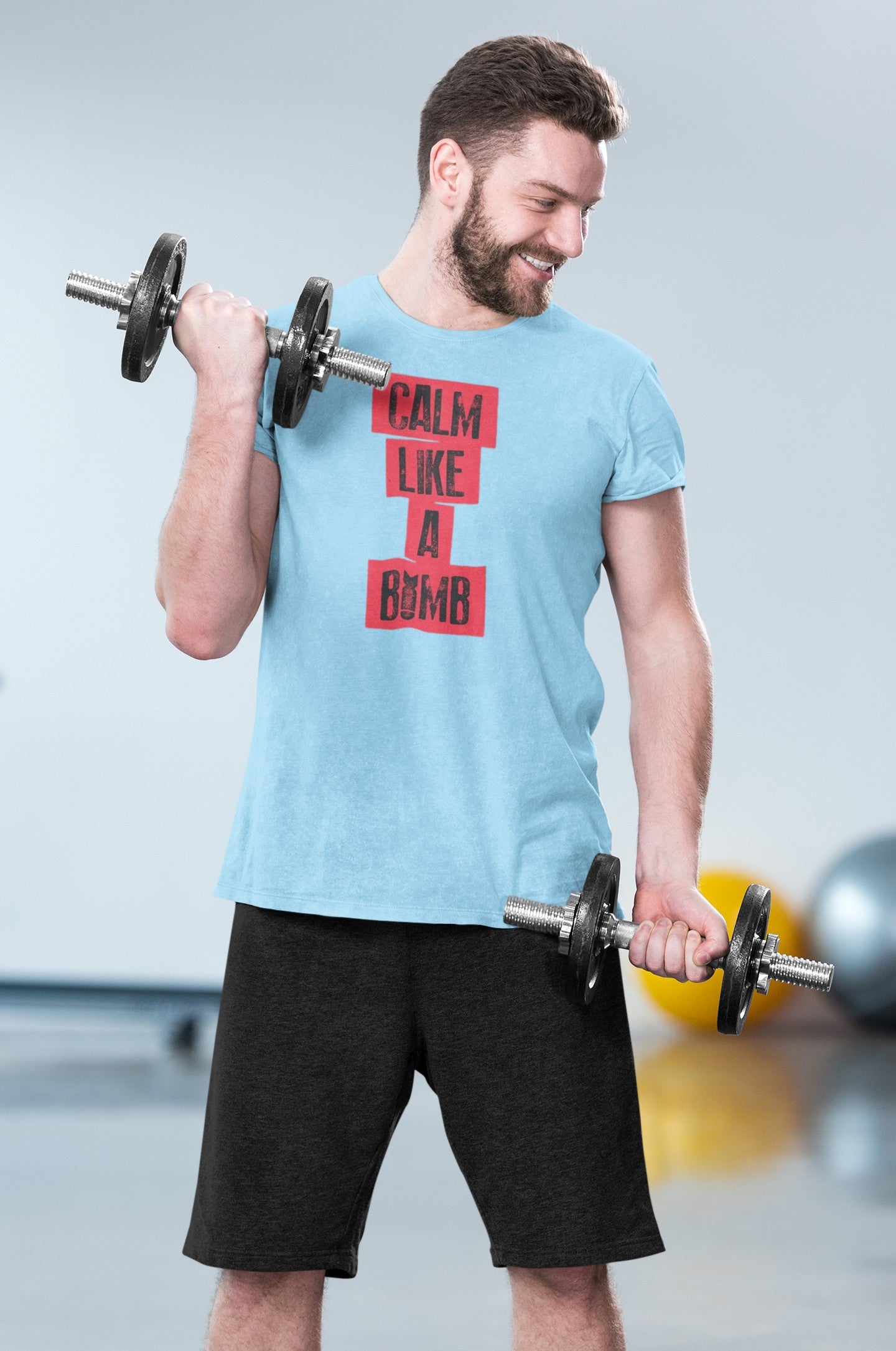 Gym T Shirt - Calm Like A Bomb with premium cotton Lycra. The Sports T Shirt by Strong Soul