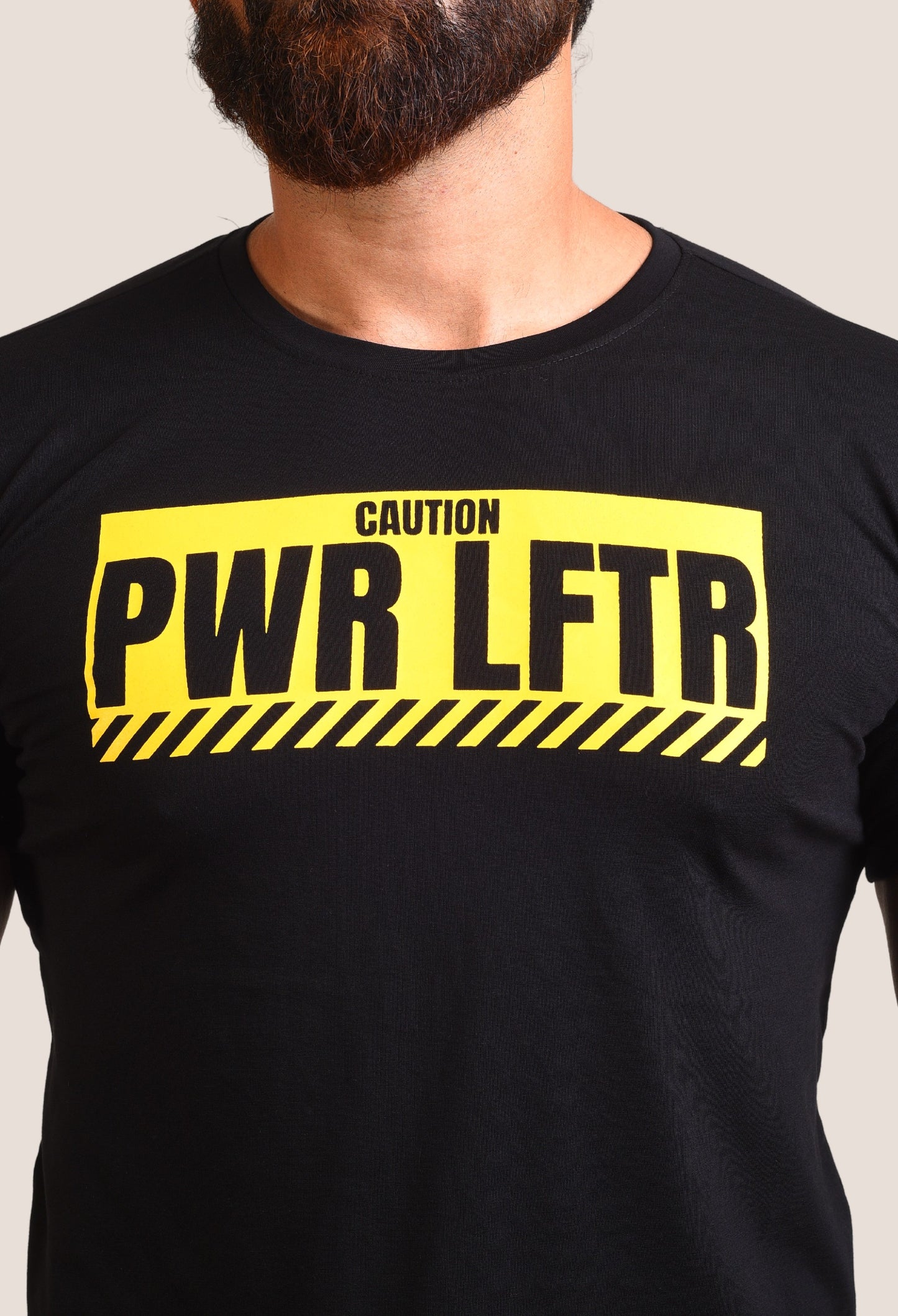 Gym T Shirt - Caution Power Lifter - Men T-Shirt with premium cotton Lycra. The Sports T Shirt by Strong Soul