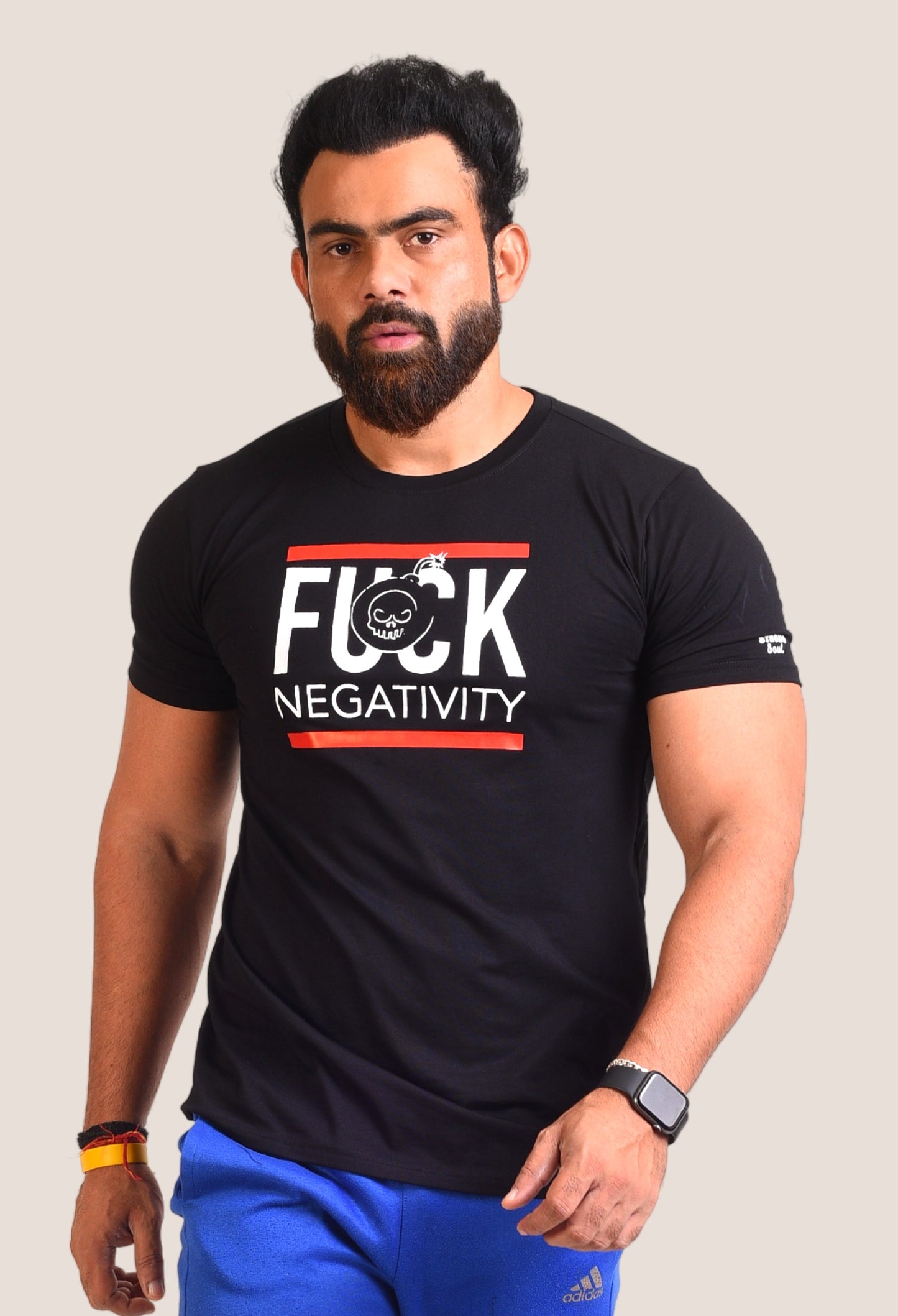 Gym T Shirt - Fuck Negativity - Men T-Shirt with premium cotton Lycra. The Sports T Shirt by Strong Soul