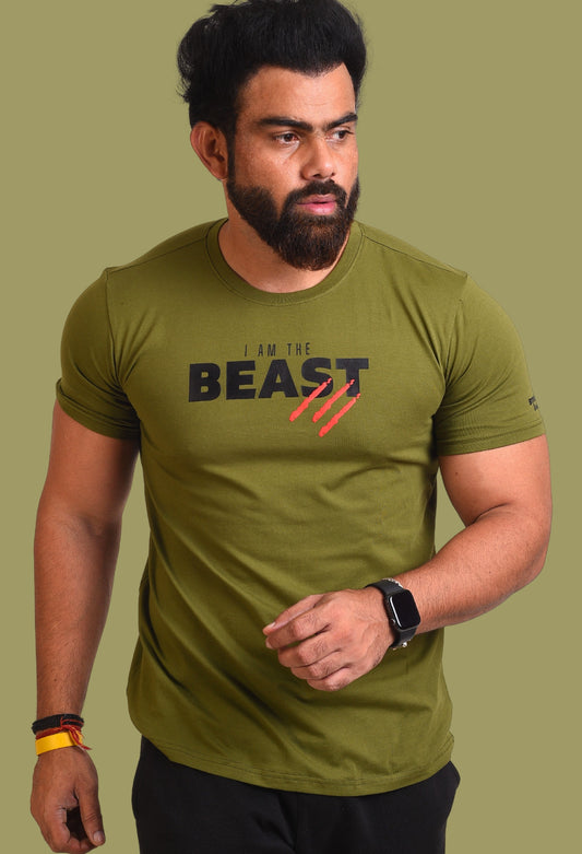 Gym T Shirt - I Am The Beast - Men T-Shirt with premium cotton Lycra. The Sports T Shirt by Strong Soul