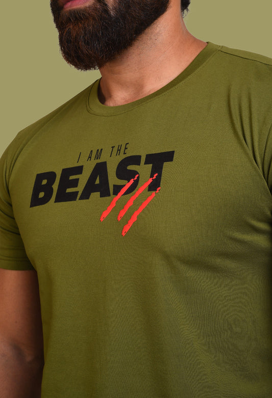 Gym T Shirt - I Am The Beast - Men T-Shirt with premium cotton Lycra. The Sports T Shirt by Strong Soul