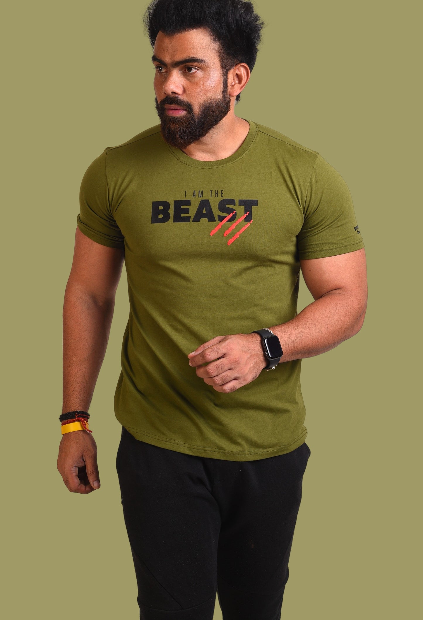 Gym T Shirt - I Am The Beast - Men T-Shirt with premium cotton Lycra. The Sports T Shirt by Strong Soul