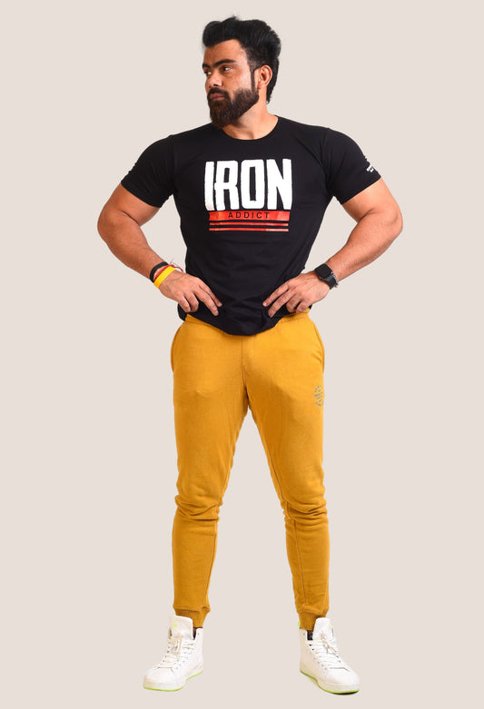 Gym T Shirt - Iron Addict - Men T-Shirt with premium cotton Lycra. The Sports T Shirt by Strong Soul