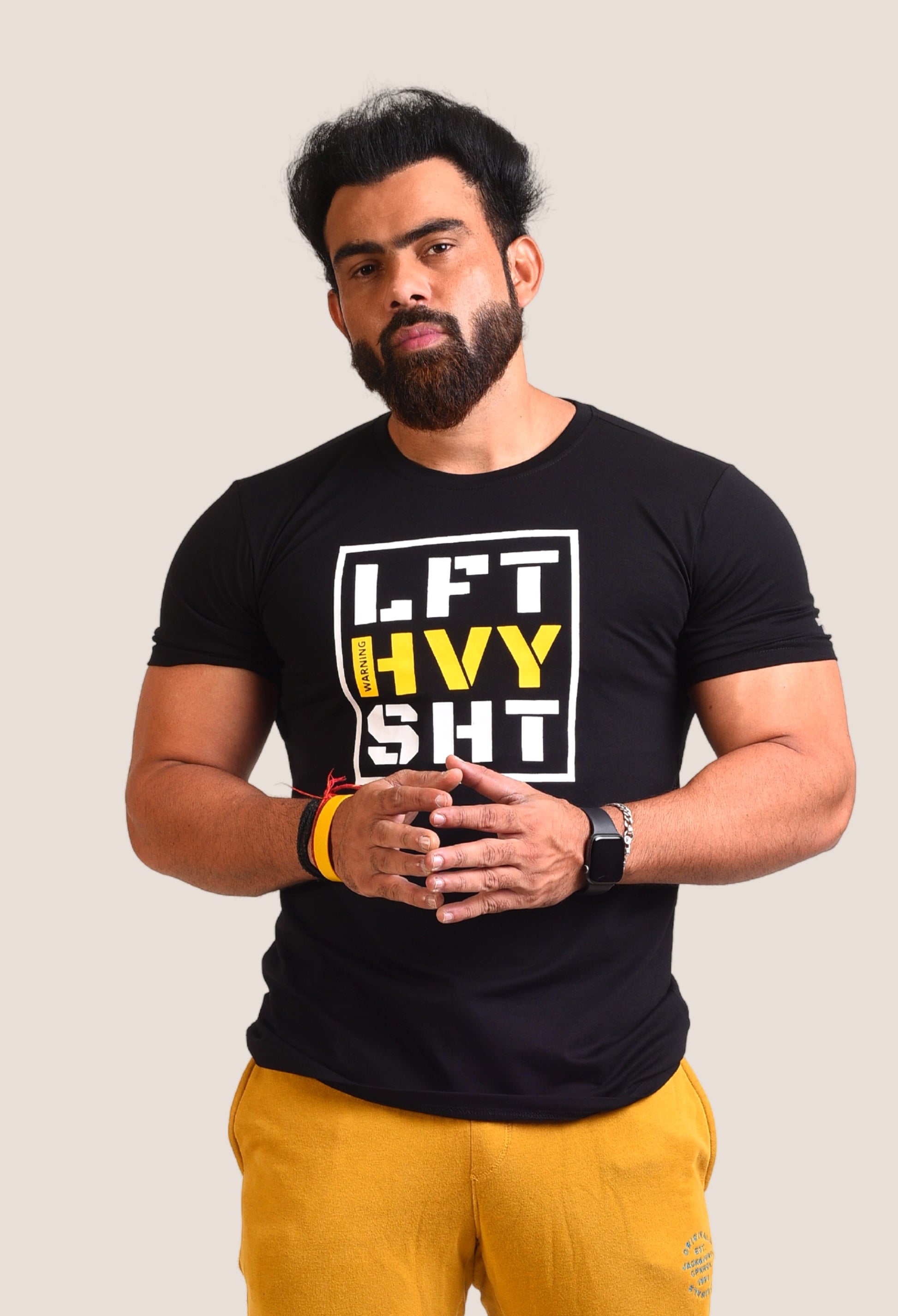 Gym T Shirt - Lift Heavy Shit - Men T-Shirt with premium cotton Lycra. The Sports T Shirt by Strong Soul