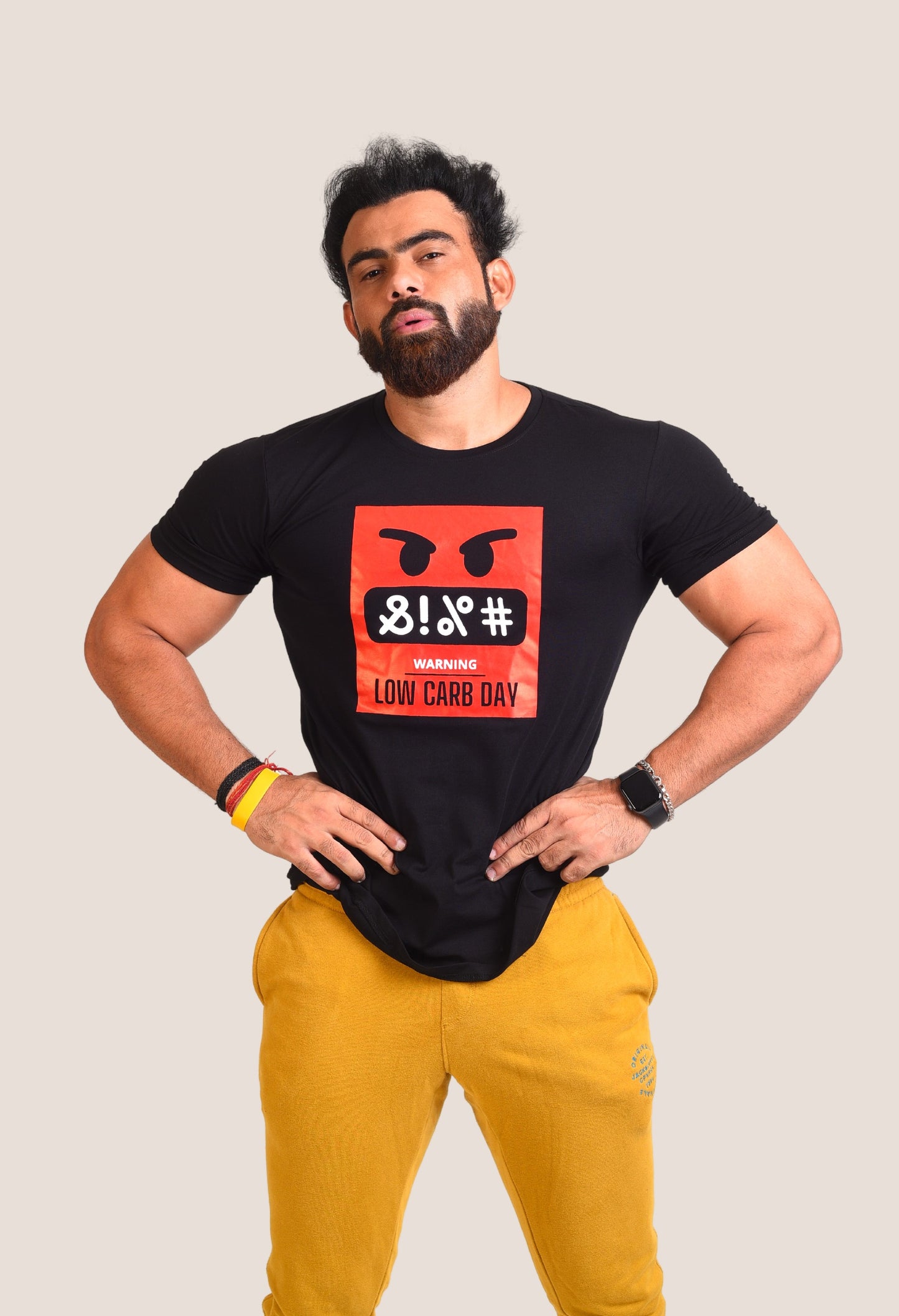 Gym T Shirt - Low Carb Day - Men T-Shirt with premium cotton Lycra. The Sports T Shirt by Strong Soul