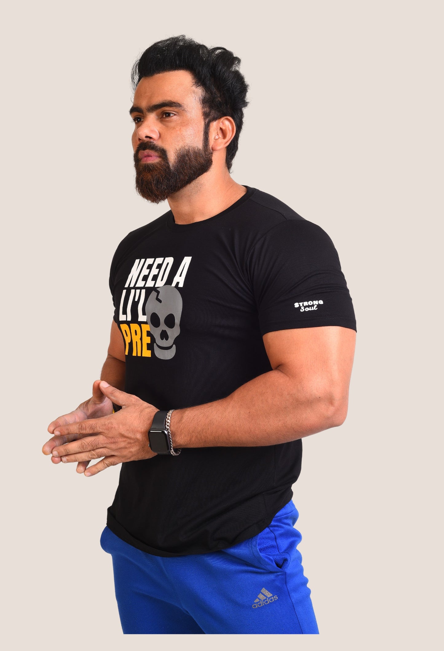 Gym T Shirt - Need A Little Pre - Men T-Shirt with premium cotton Lycra. The Sports T Shirt by Strong Soul