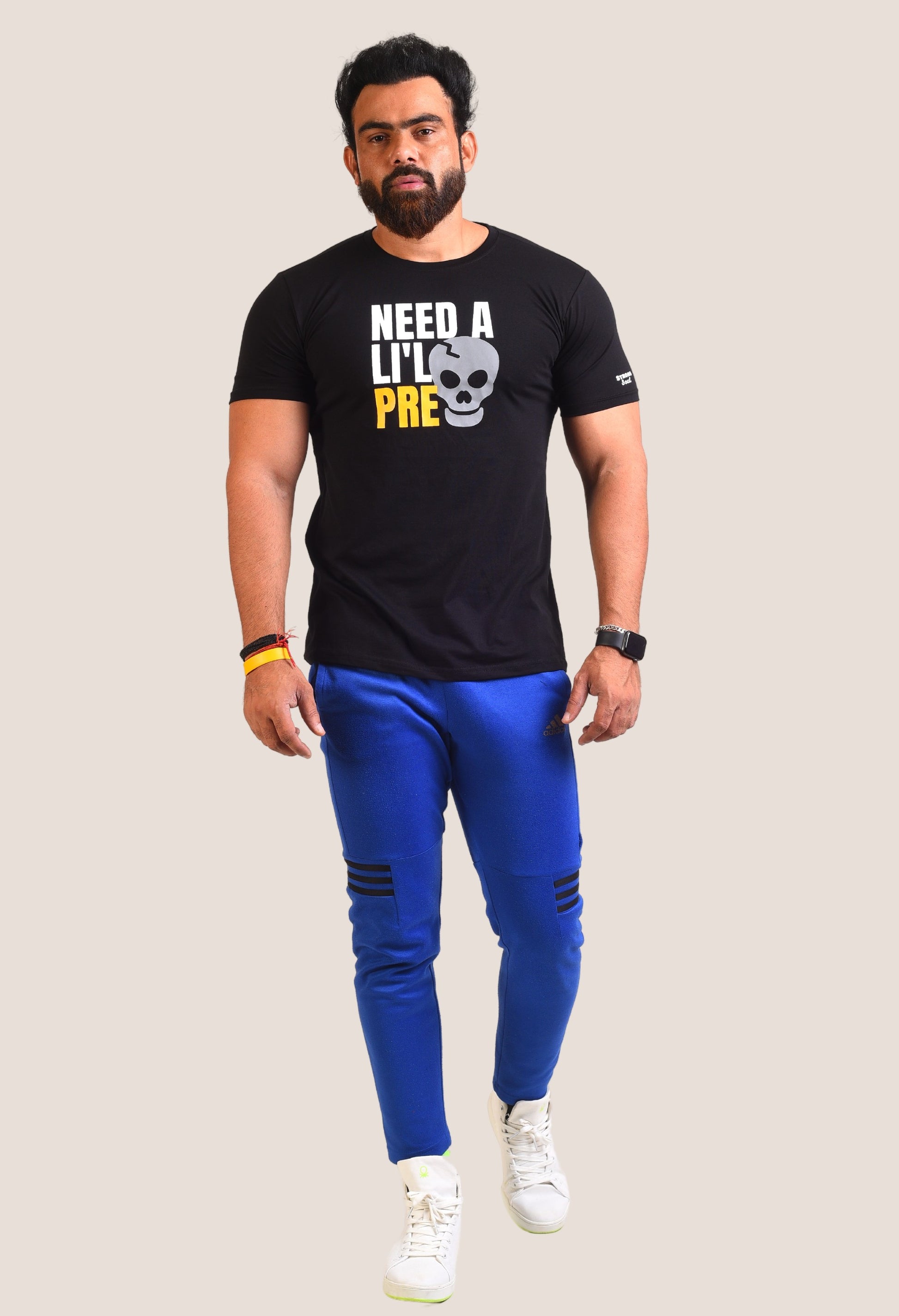 Gym T Shirt - Need A Little Pre - Men T-Shirt with premium cotton Lycra. The Sports T Shirt by Strong Soul