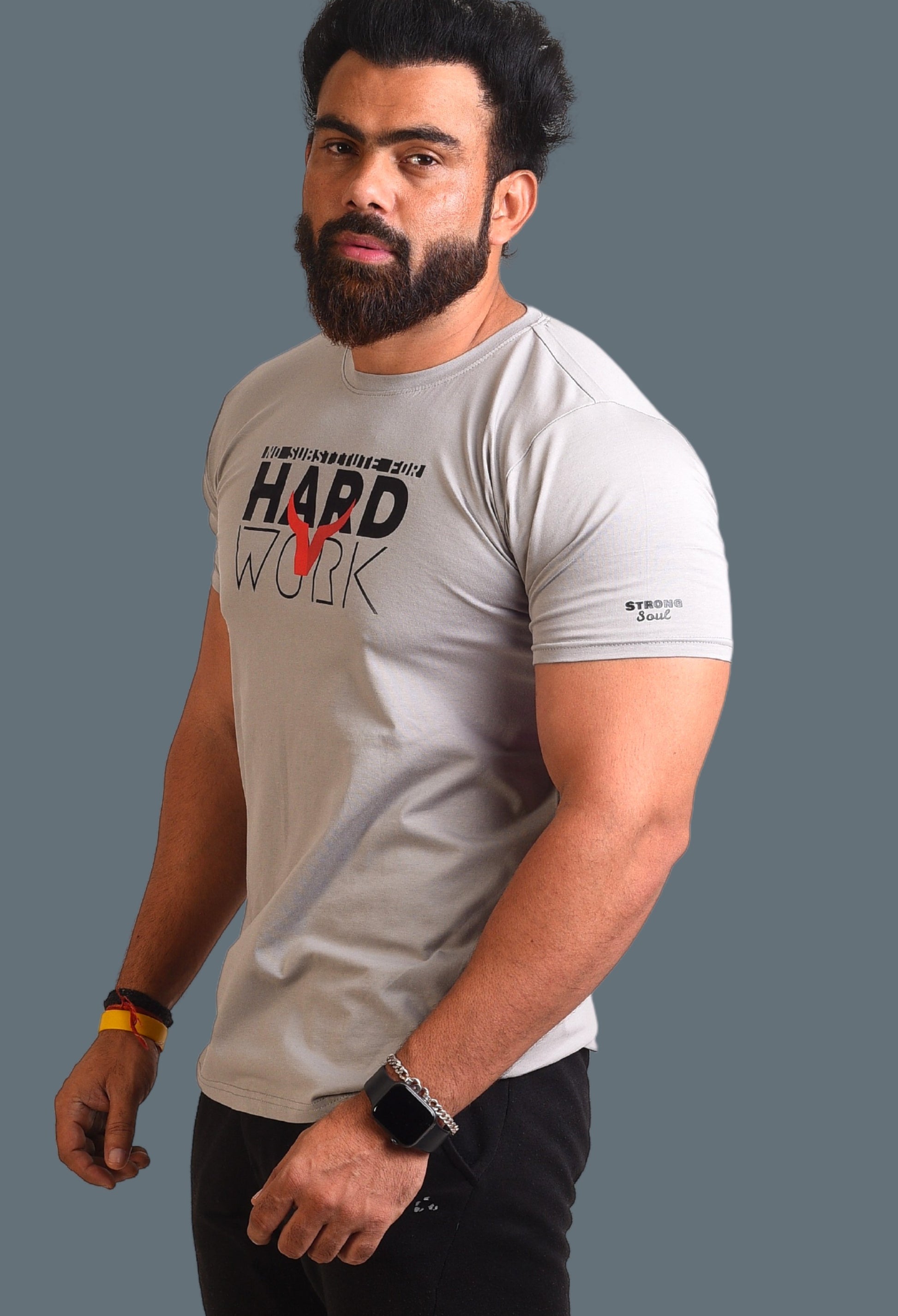 Gym T Shirt - No Substitute For Hard Work - Men T-Shirt with premium cotton Lycra. The Sports T Shirt by Strong Soul