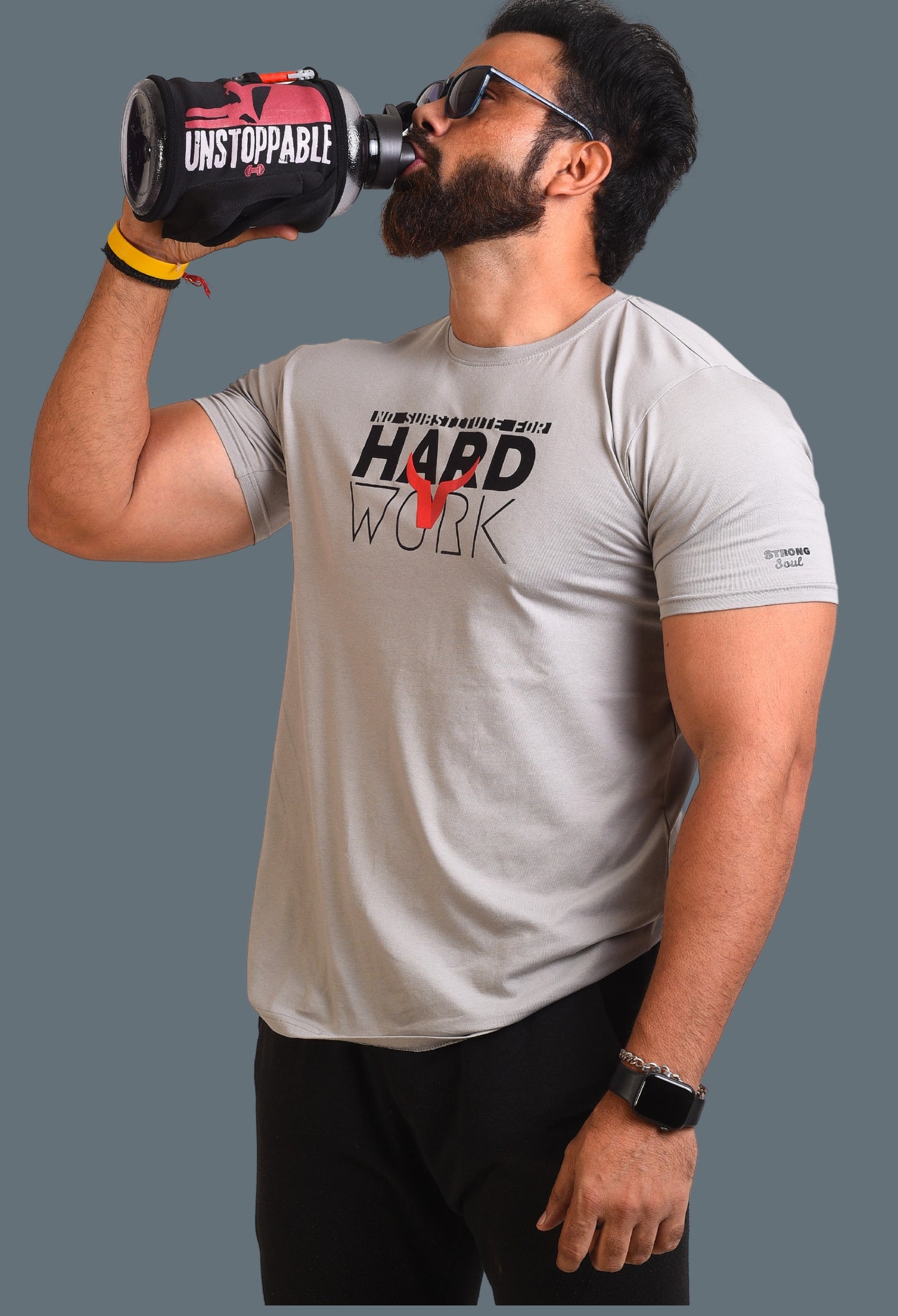 Gym T Shirt - No Substitute For Hard Work - Men T-Shirt with premium cotton Lycra. The Sports T Shirt by Strong Soul